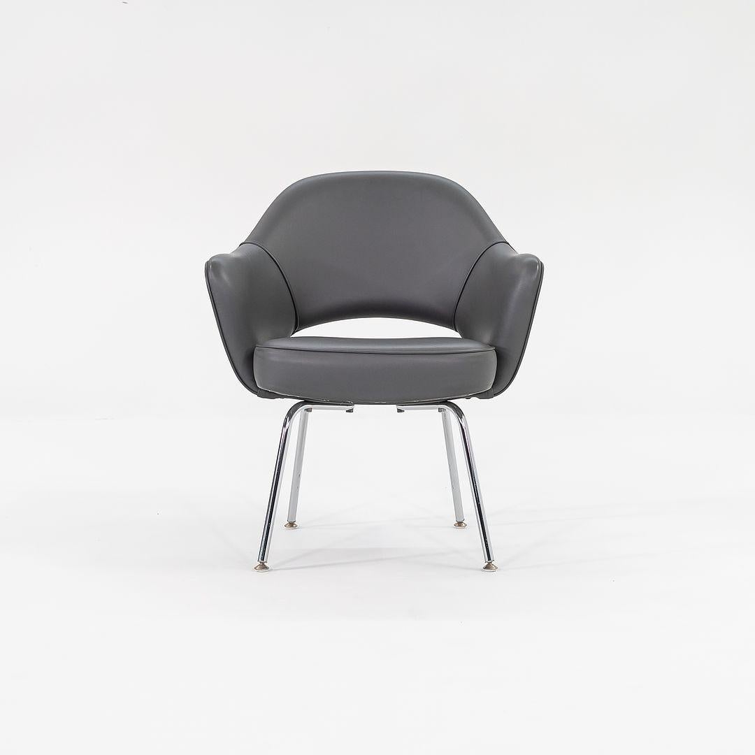 Modern 2009 Eero Saarinen for Knoll Executive Arm Chairs in Grey Vinyl For Sale