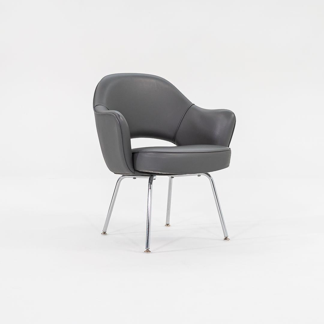 2009 Eero Saarinen for Knoll Executive Arm Chairs in Grey Vinyl For Sale 1