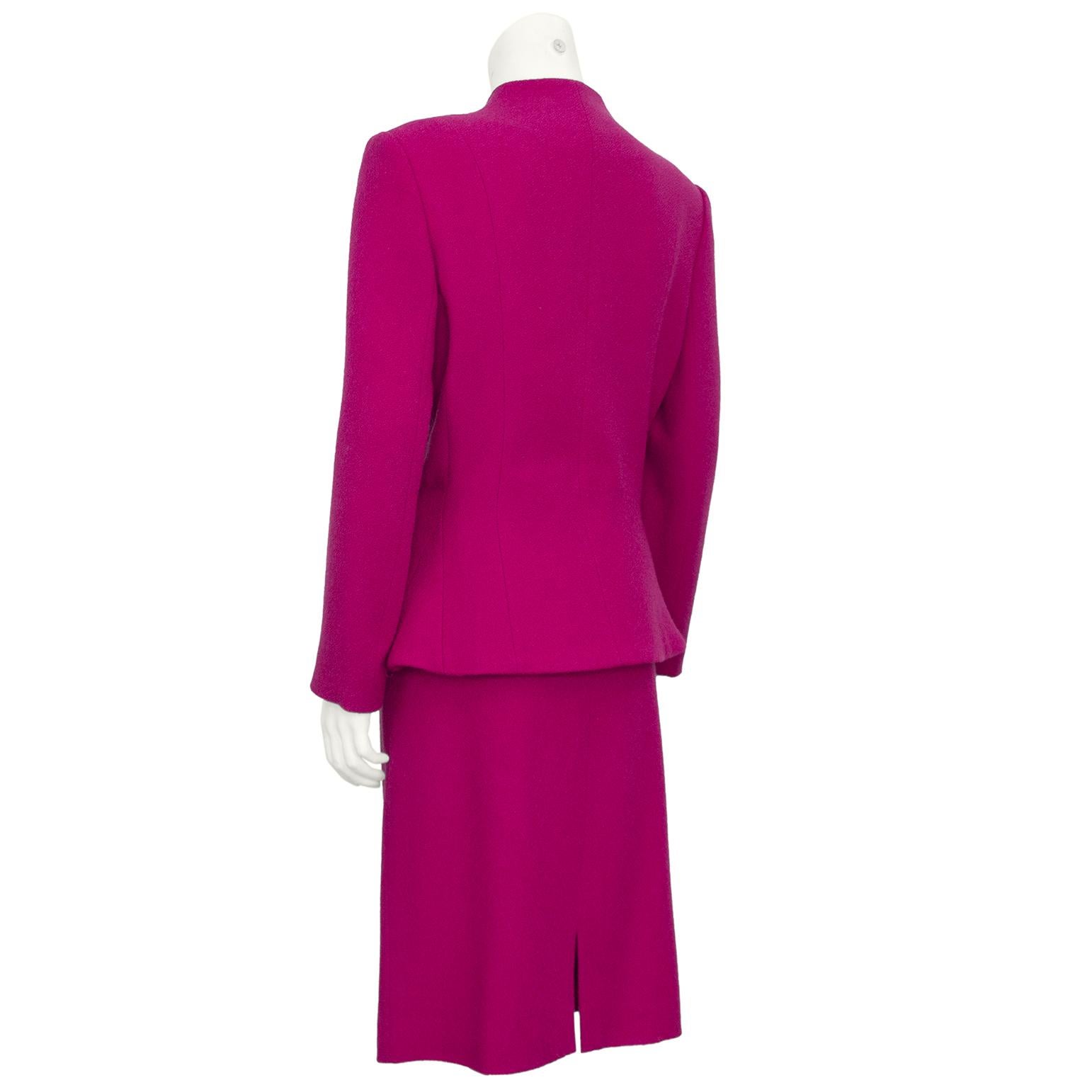 Purple 2009 Galliano for Christian Dior Fuchsia Wool Skirt Suit with Rosette Detail For Sale