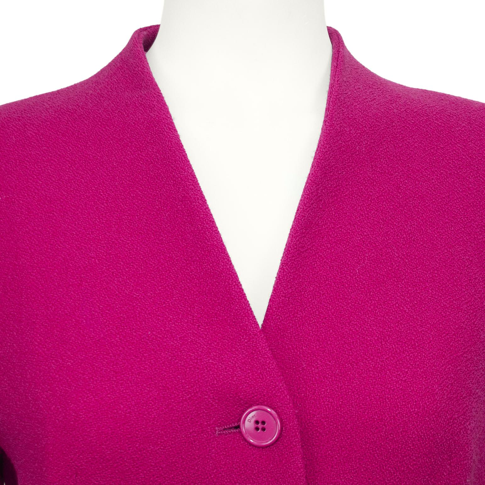 Women's 2009 Galliano for Christian Dior Fuchsia Wool Skirt Suit with Rosette Detail For Sale