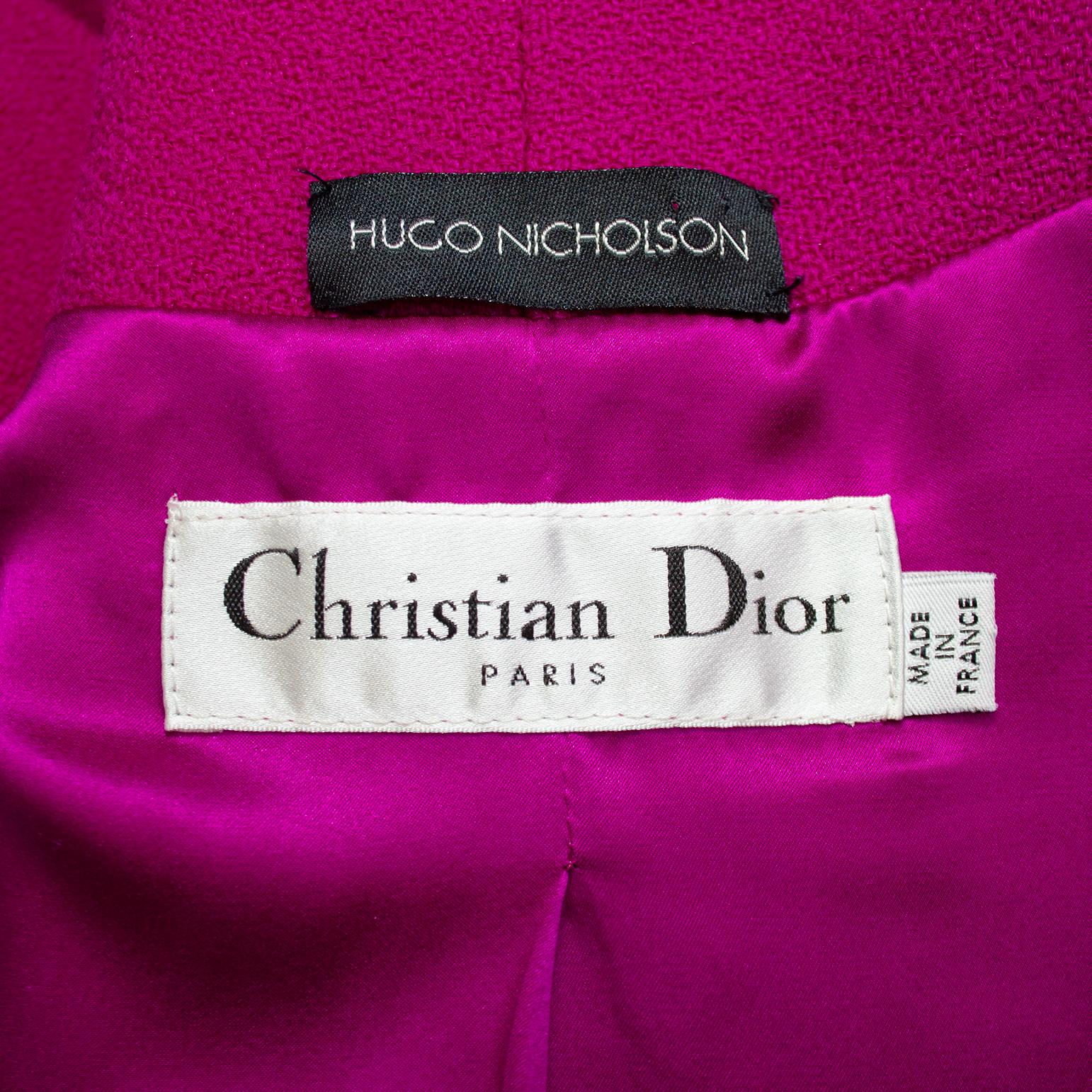 2009 Galliano for Christian Dior Fuchsia Wool Skirt Suit with Rosette Detail For Sale 1