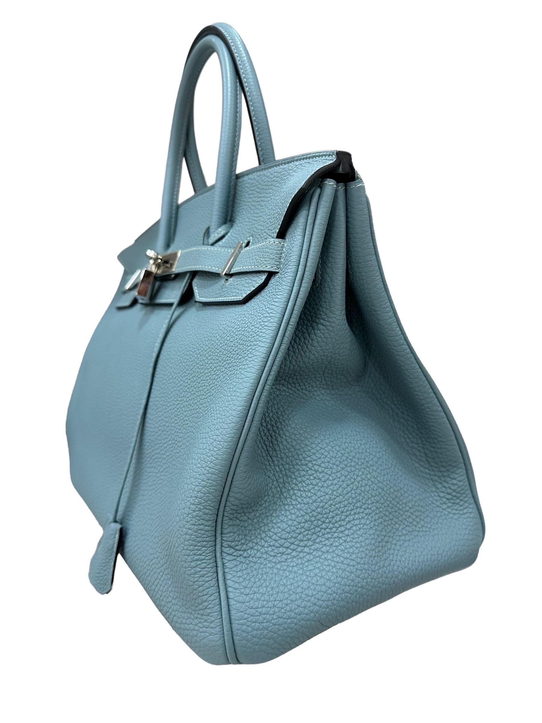 2009 Hermès Birkin 35 Togo Leather Ciel Top Handle Bag For Sale 4