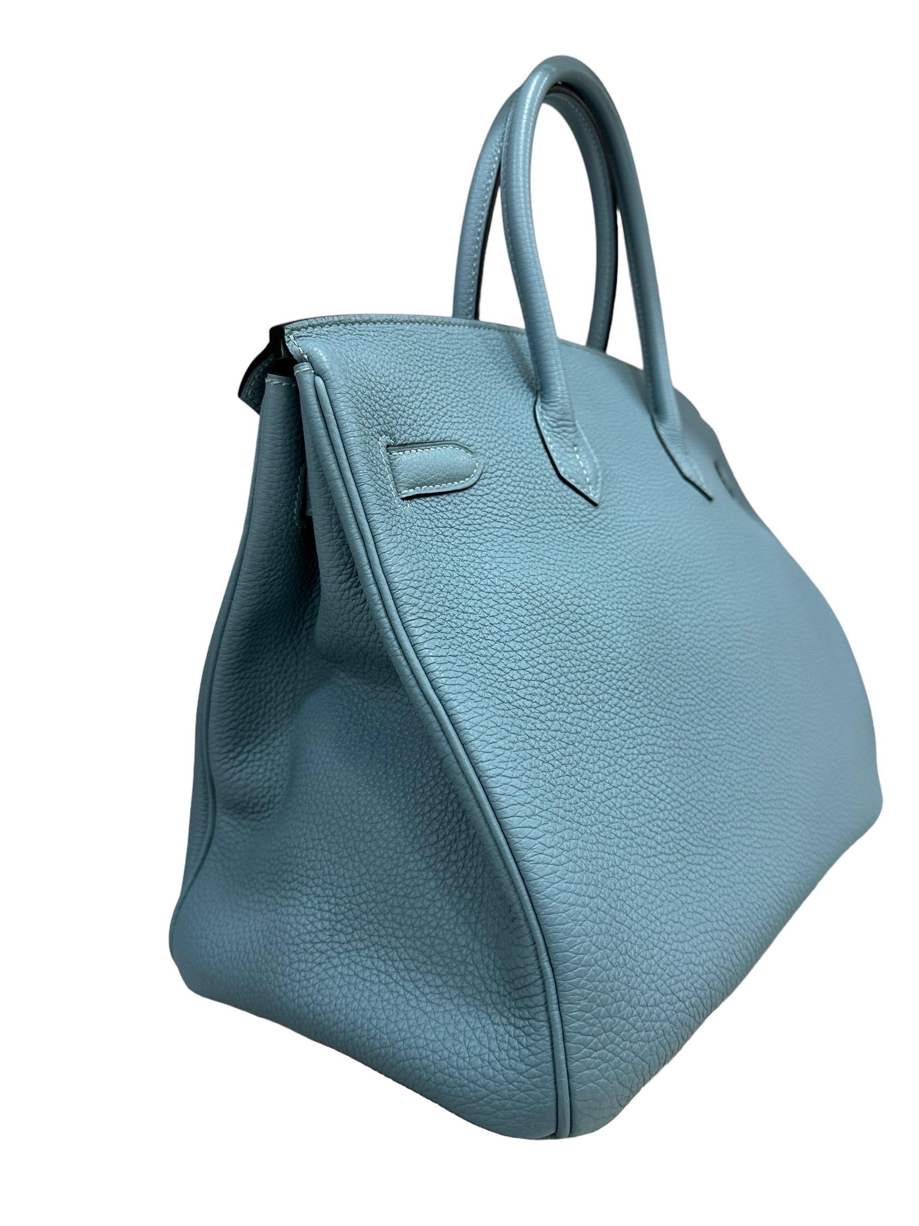 2009 Hermès Birkin 35 Togo Leather Ciel Top Handle Bag For Sale 6