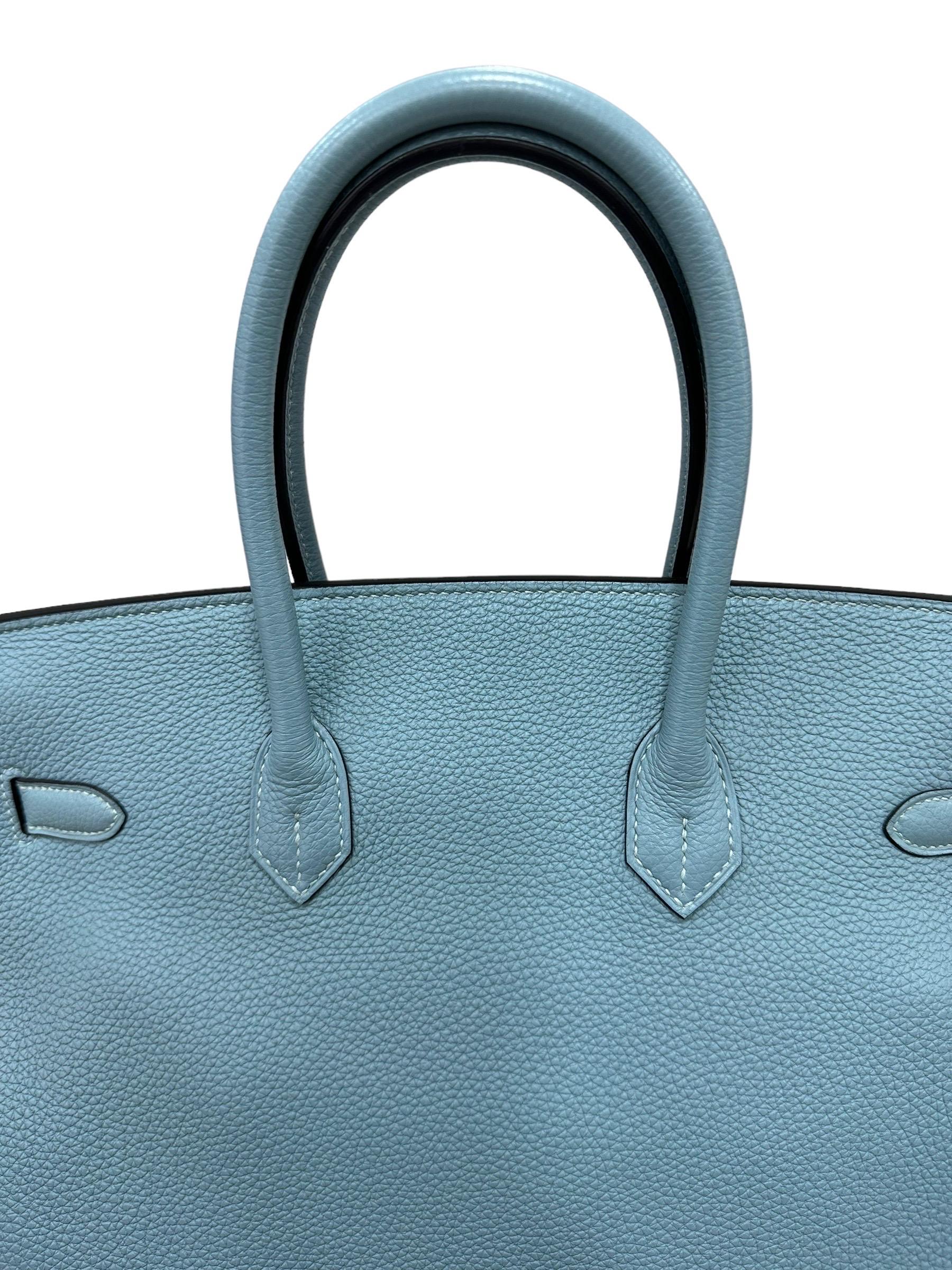2009 Hermès Birkin 35 Togo Leather Ciel Top Handle Bag For Sale 8