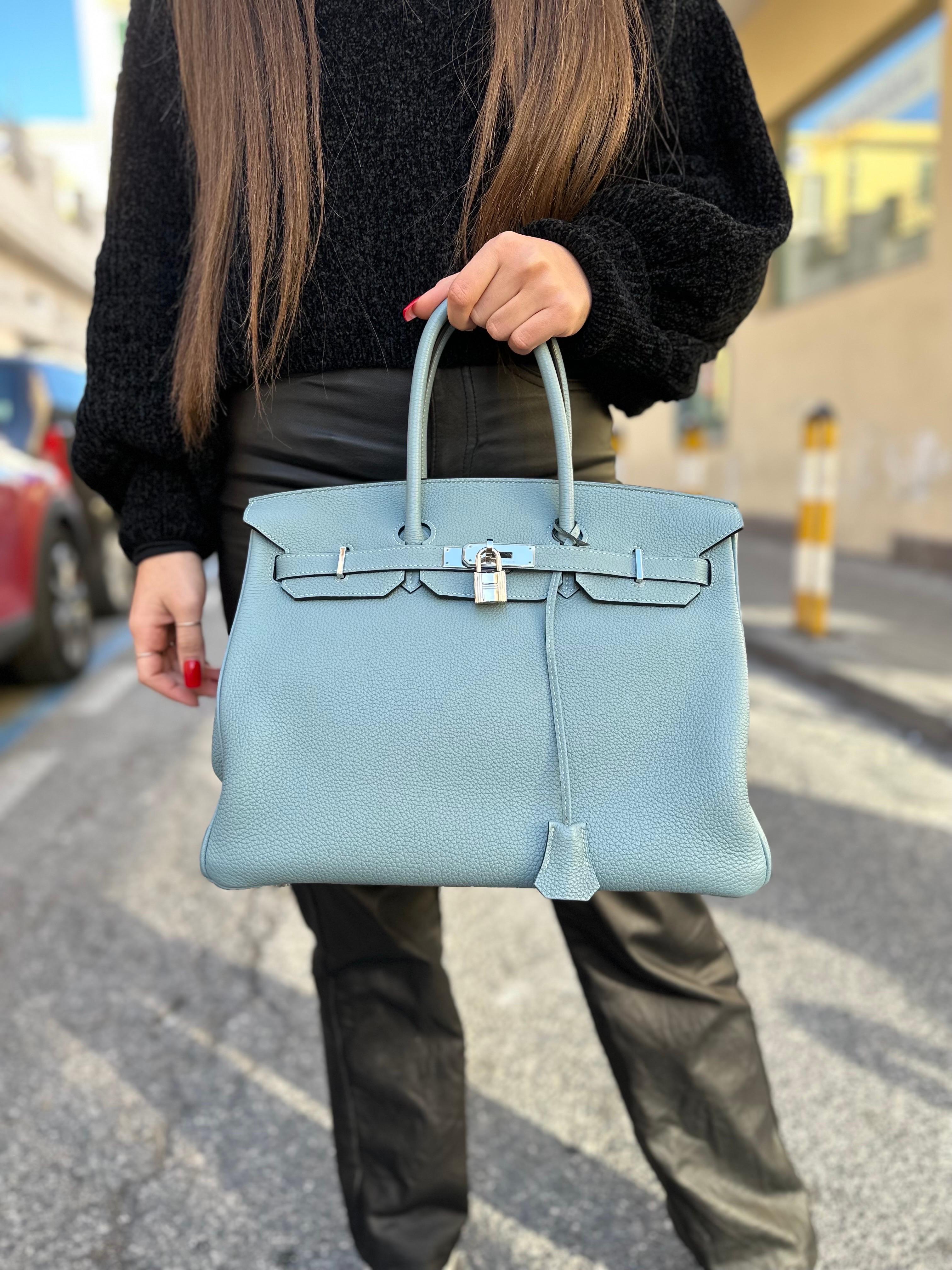 2009 Hermès Birkin 35 Togo Leather Ciel Top Handle Bag For Sale 14