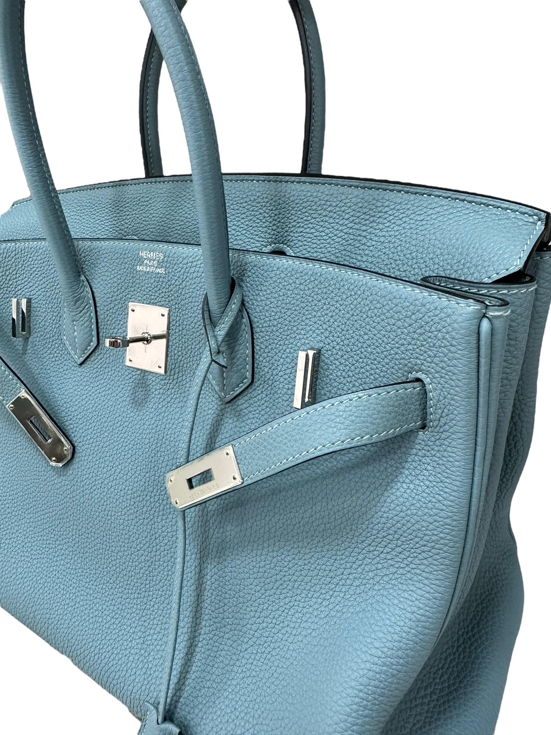 Bleu 2009 Hermès Birkin 35 Togo Leather Ciel Top Handle Bag en vente