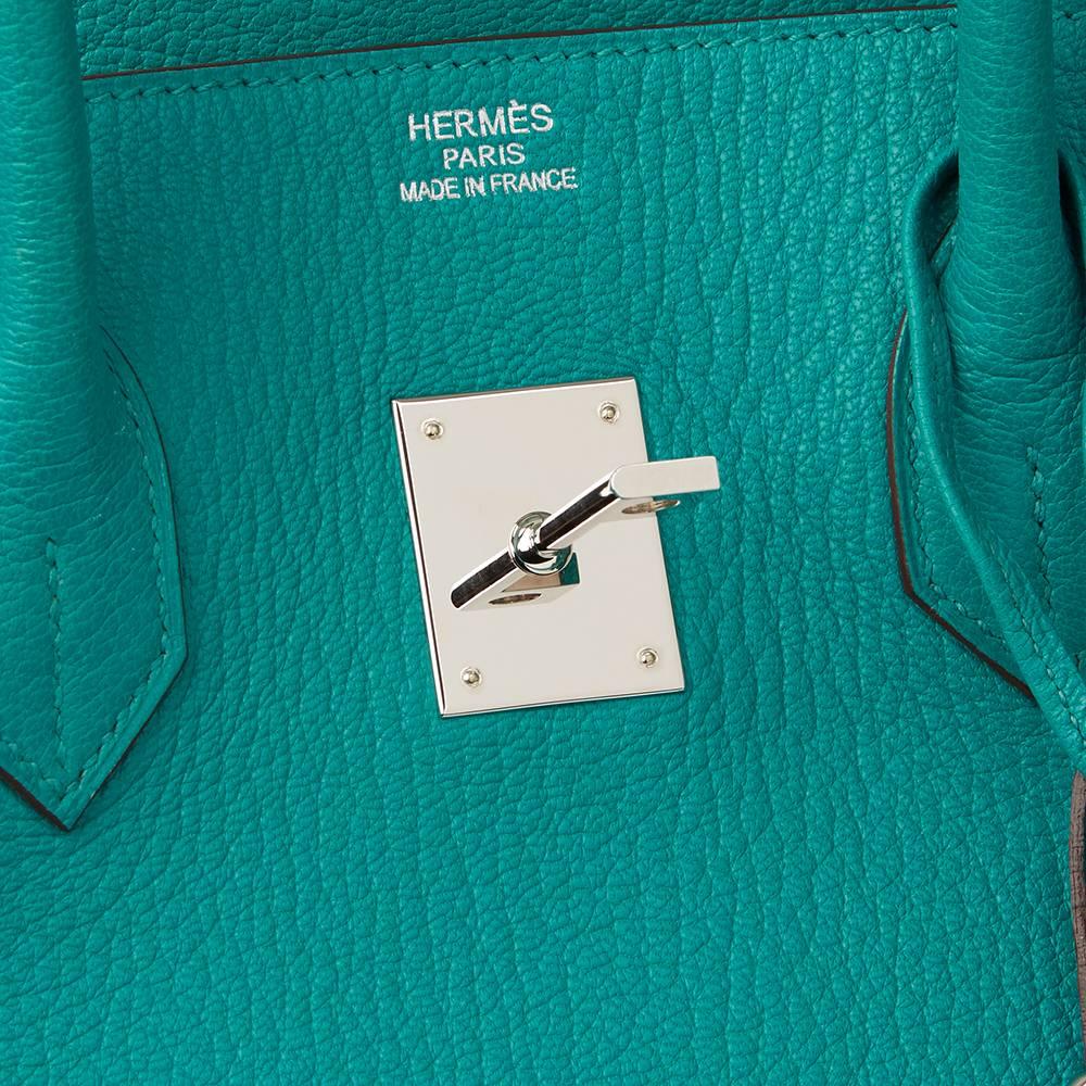 Women's 2009 Hermes Blue Paon Chevre Mysore Leather Birkin 36cm HAC