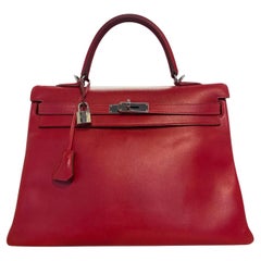 2009 Hermès Retourne Kelly 35 Clemence Red PHW