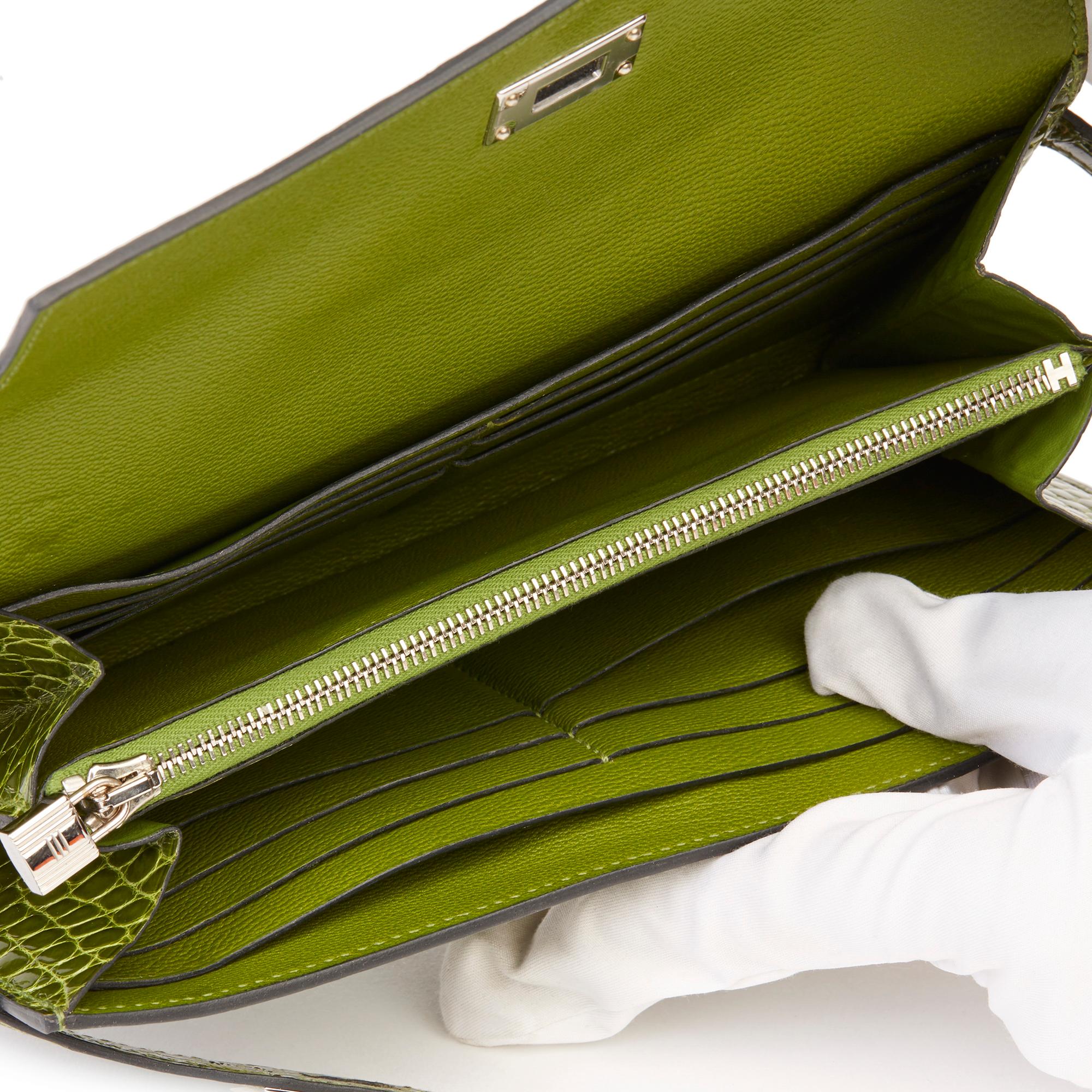 2009 Hermès Vert Perlouse Shiny Alligator Leather Kelly Long Wallet 6