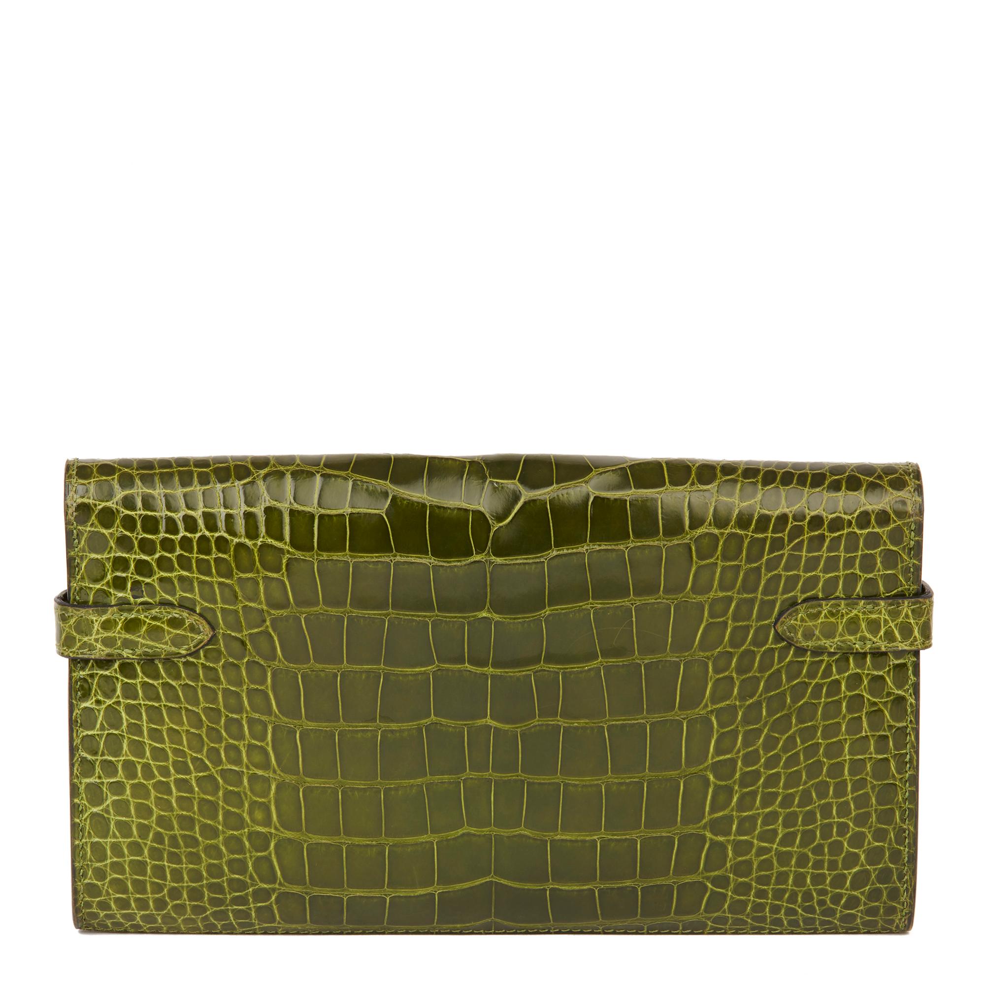 Women's 2009 Hermès Vert Perlouse Shiny Alligator Leather Kelly Long Wallet