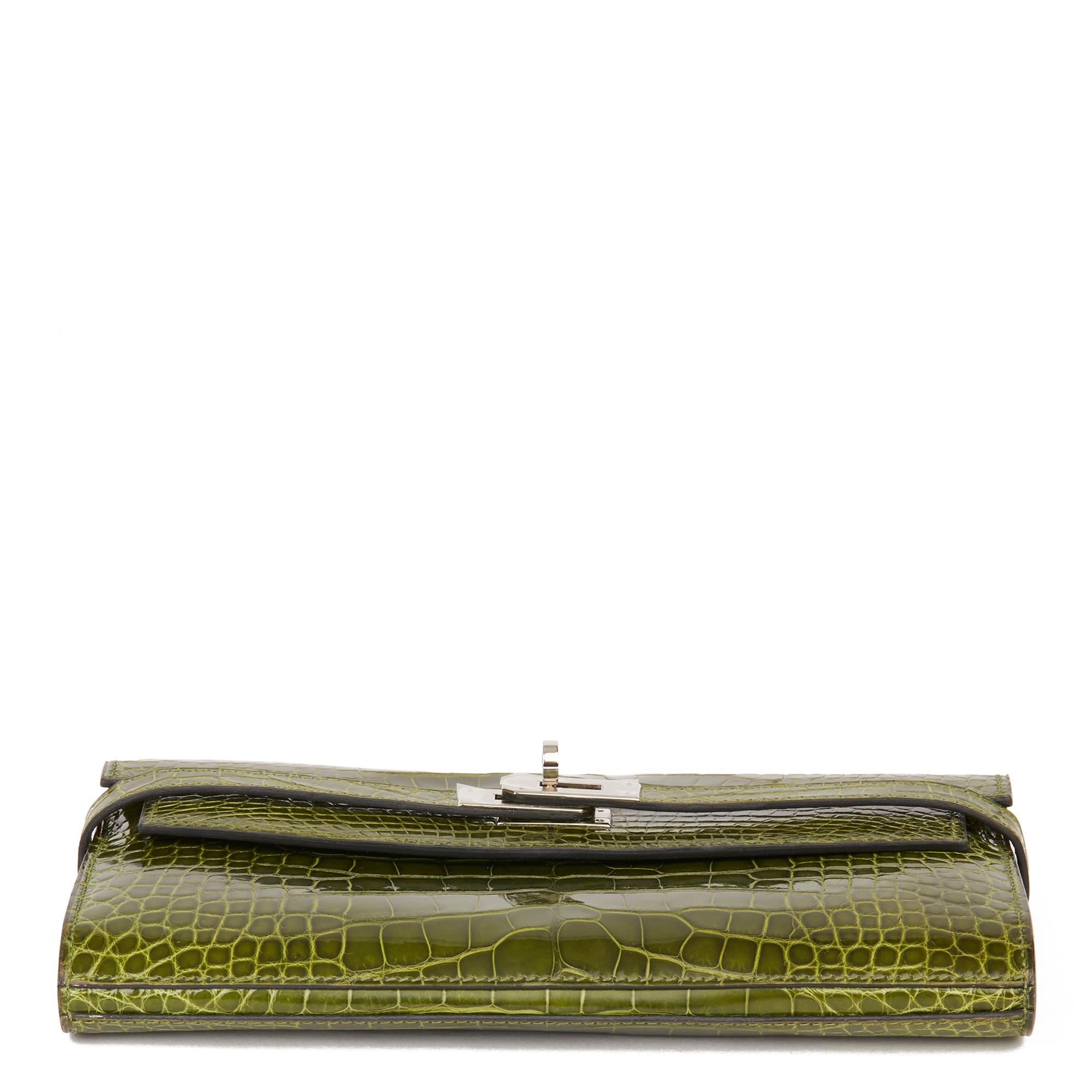 2009 Hermès Vert Perlouse Shiny Alligator Leather Kelly Long Wallet 1