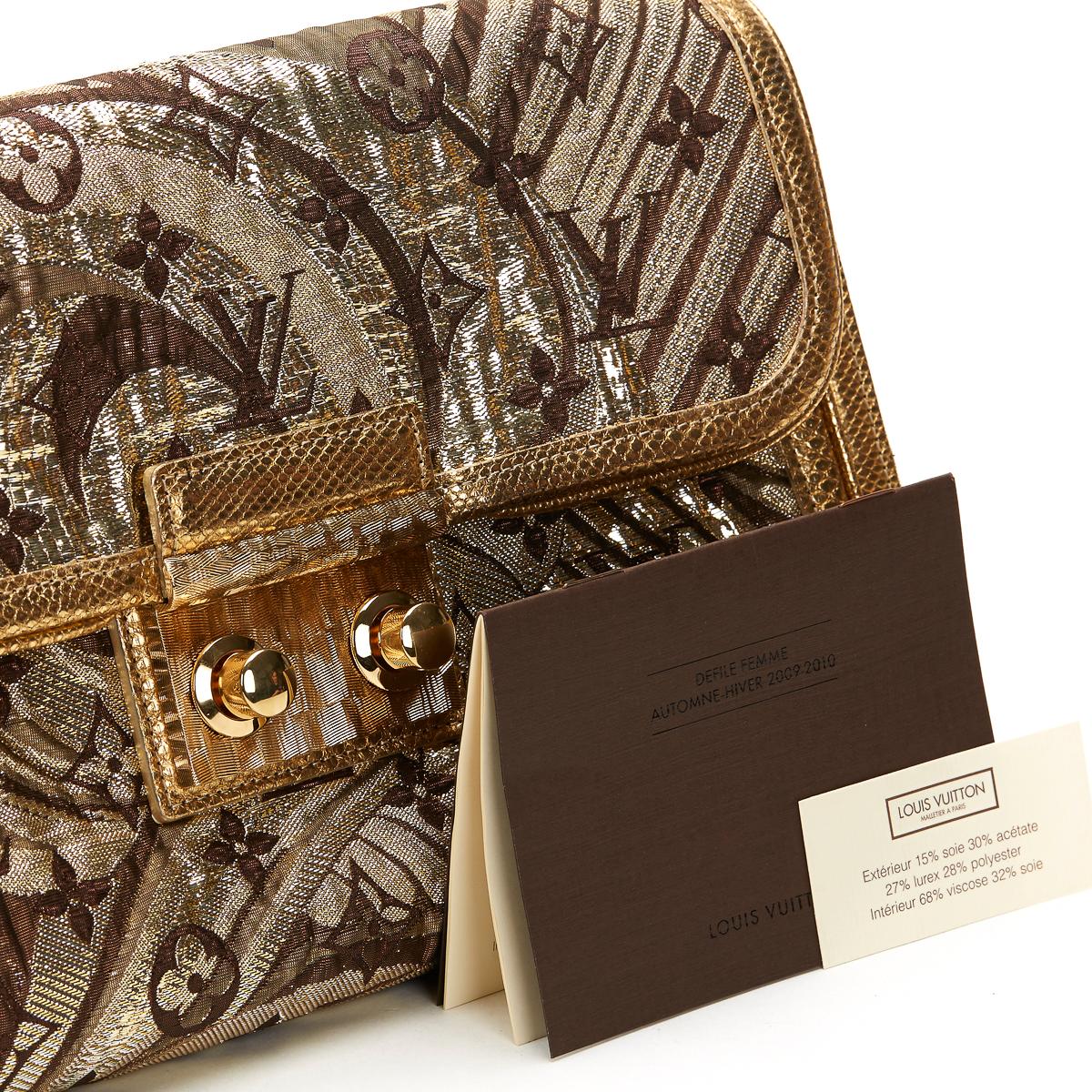 2009 Louis Vuitton Gold Monogram Brocade & Lizard Leather Thalie Clutch 6