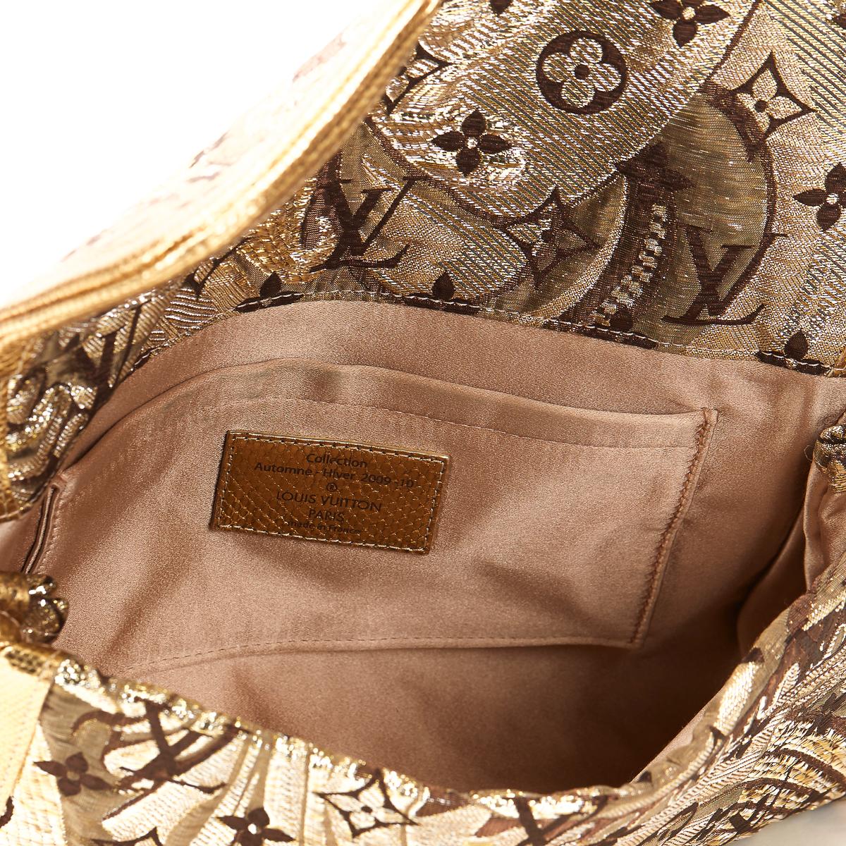 2009 Louis Vuitton Gold Monogram Brocade & Lizard Leather Thalie Clutch 3
