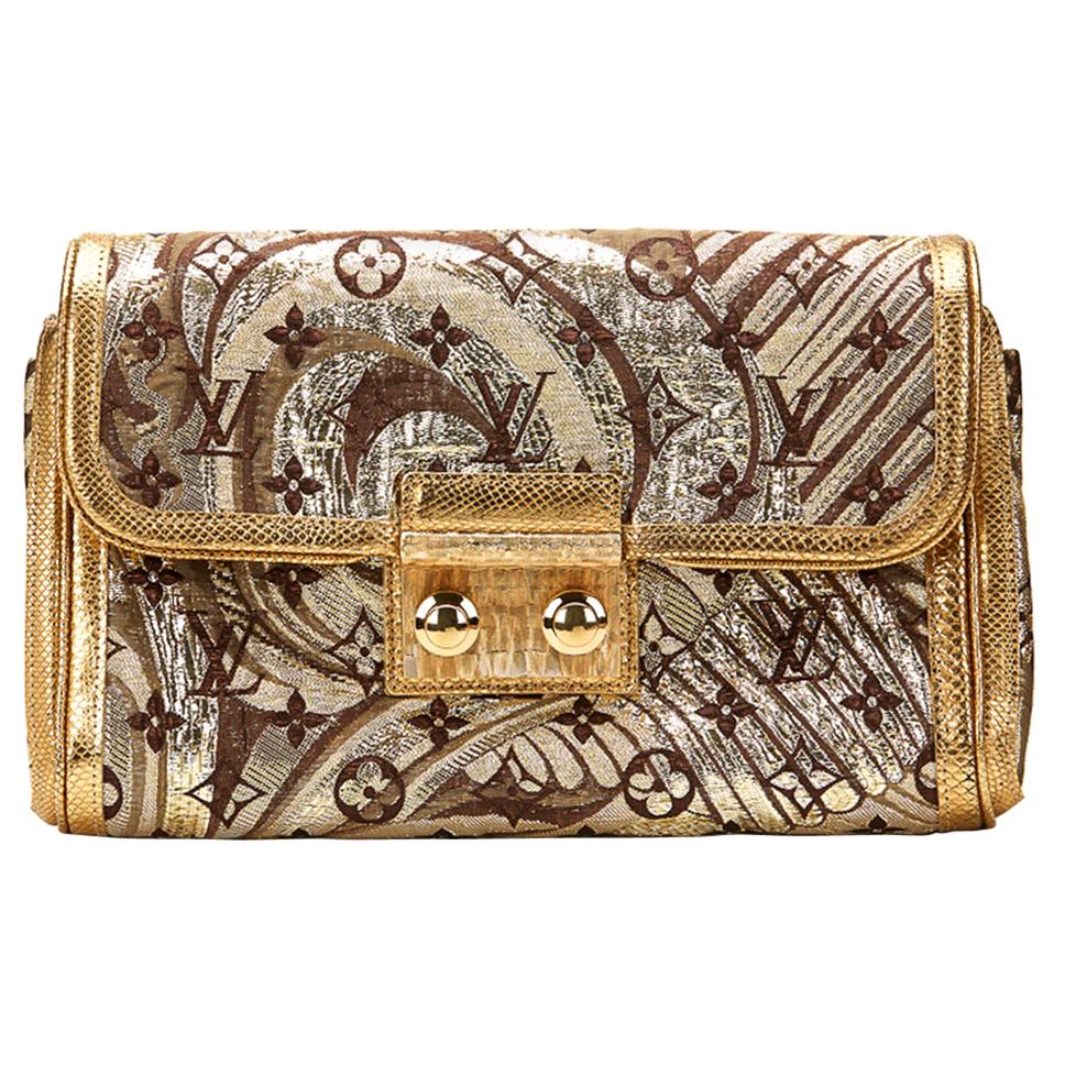 2009 Louis Vuitton Gold Monogram Brocade 
Lizard Leather Thalie Clutch