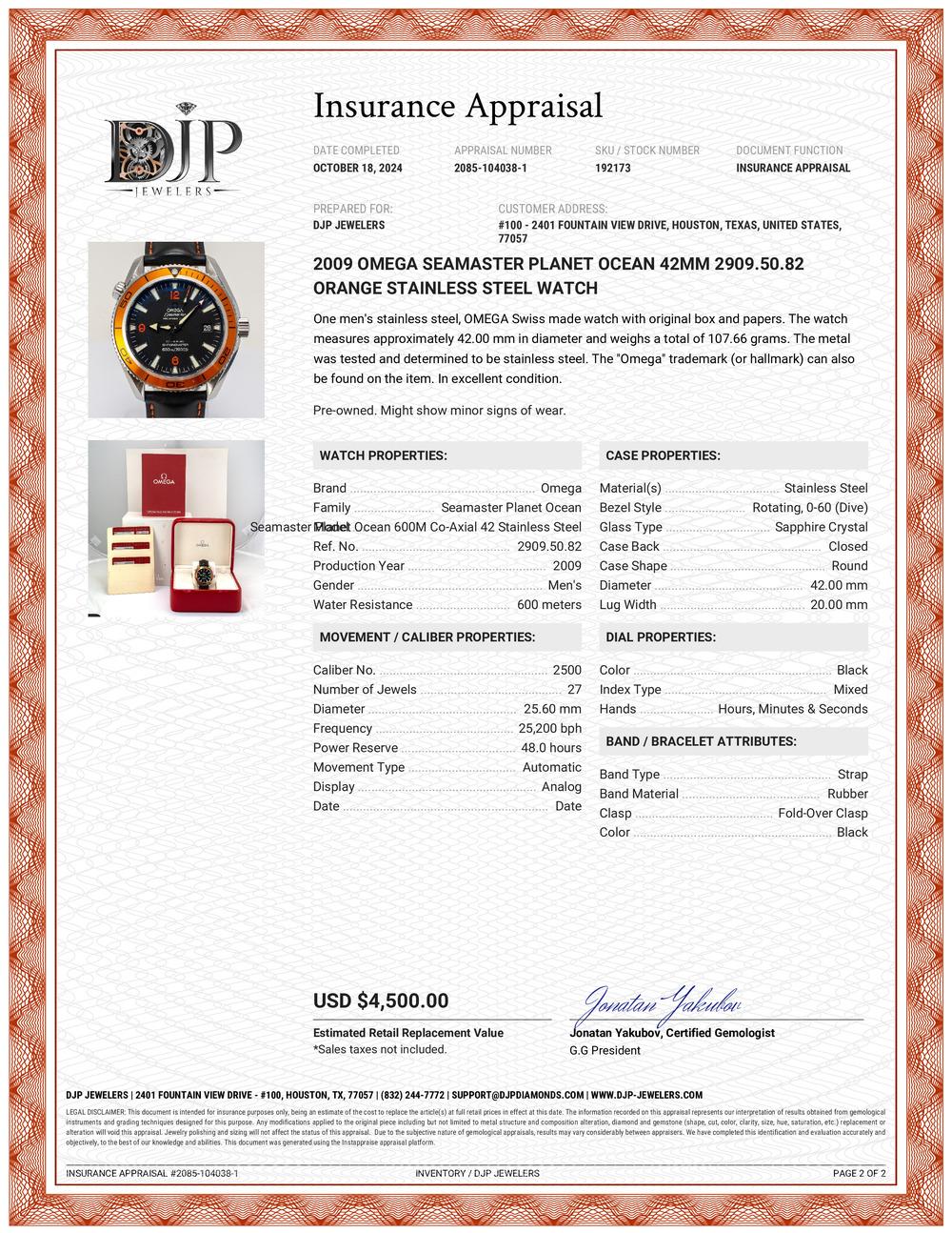 2009 Omega Seamaster Planet Ocean 42MM 2909.50.82 Orange Edelstahluhr 6