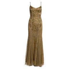 2009 Ralph Lauren Collection Purple Label Gold Hand-beaded Silk Gown