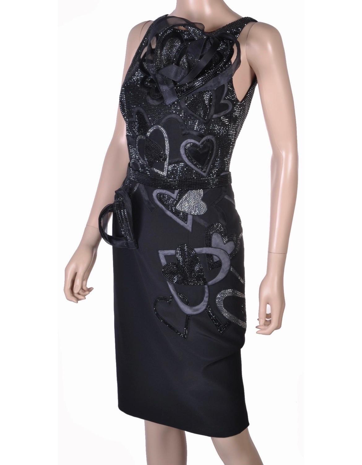 NWT 2009 Raro Vintage Versace Negro Cristal Vestido Adornado Italiano 40 en Nuevo estado para la venta en Montgomery, TX