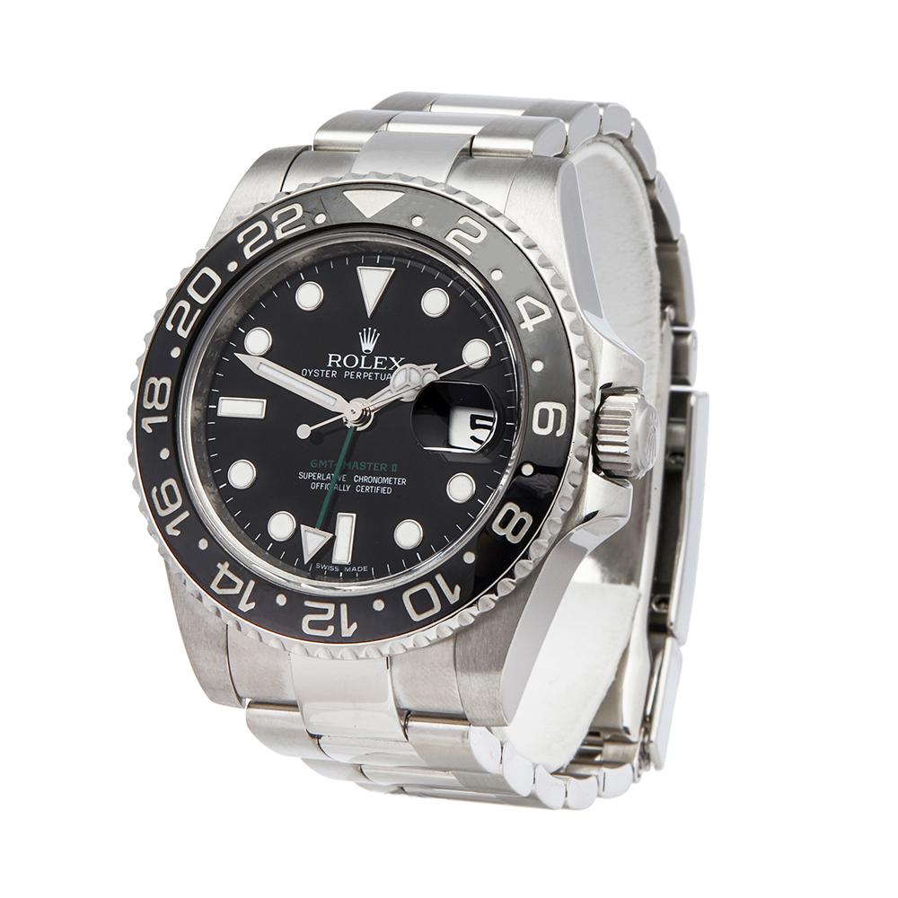 Contemporary 2009 Rolex GMT-Master II Stainless Steel 116710LN Wristwatch
 *
 *Complete with: Box, Manuals & Guarantee dated 9th March 2009
 *Case Size: 40mm
 *Strap: Stainless Steel
 *Age: 2009
 *Strap length: Adjustable up to 20cm. Please note we
