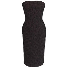 2009 Runway Bottega Veneta Black and Pink Strapless Mohair Boucle Dress