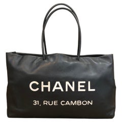 2009 CHANEL Black Calfskin Leather Shopper Tote Bag