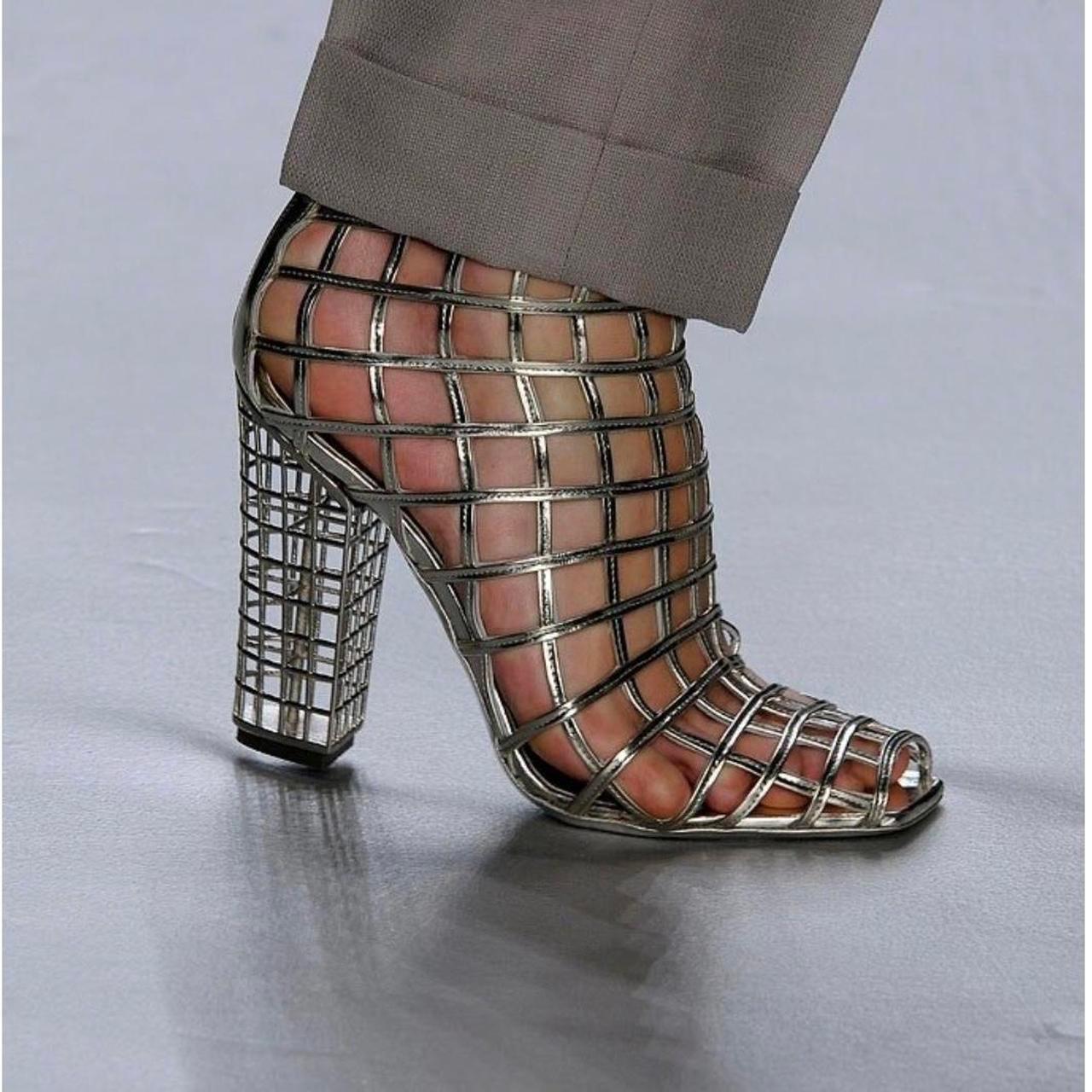 2009 Runway Documented Saint Laurent Silver Leather Cage Boots For Sale 7