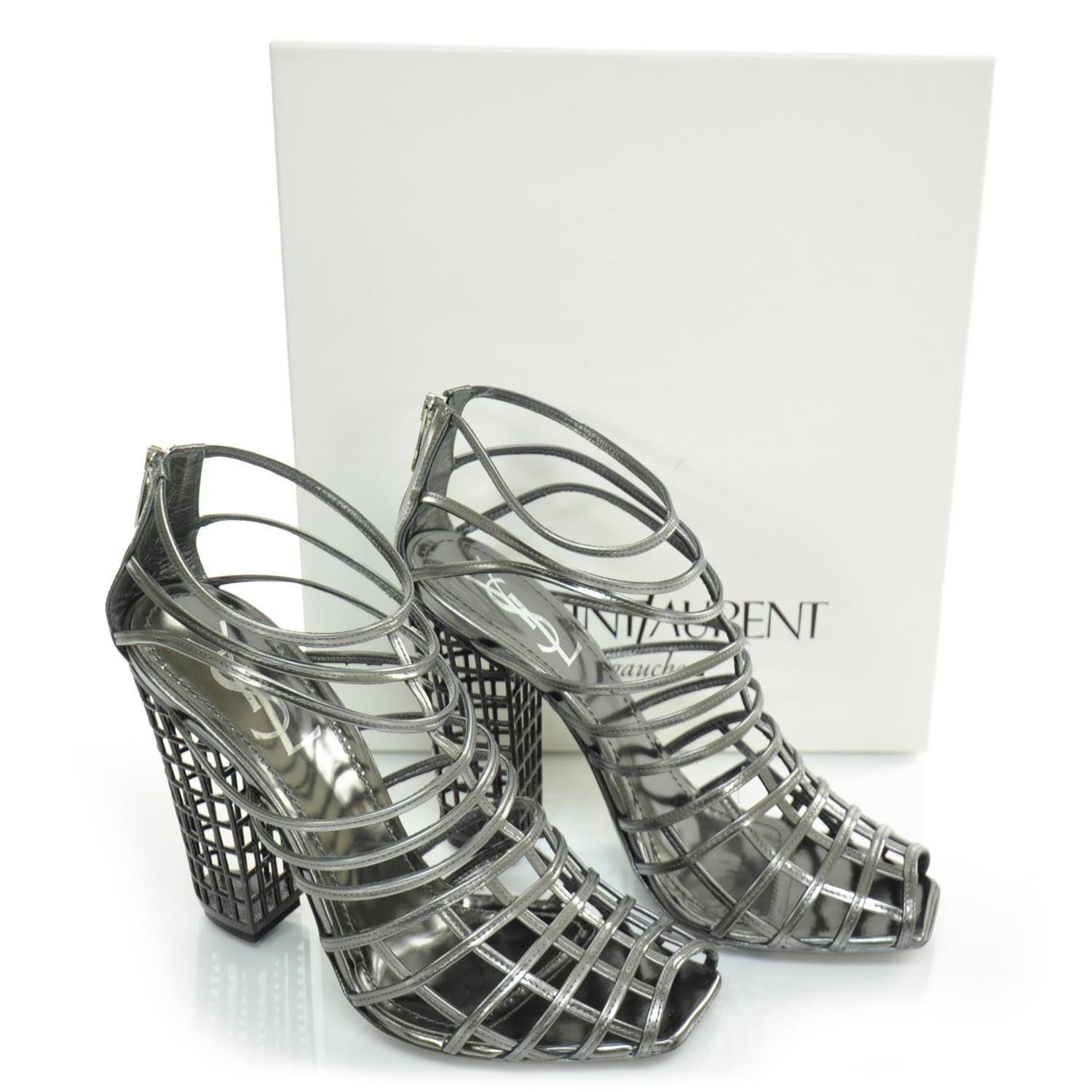 Women's 2009 Runway Documented Saint Laurent Silver Leather Cage Boots For Sale