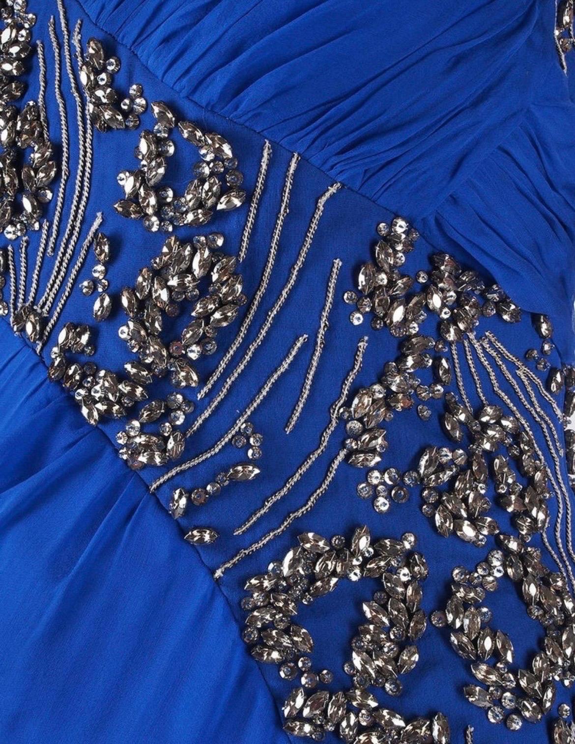 2009 Vintage Versace crystal embellished blue silk dress gown Italian 42 - 6 NWT For Sale 2