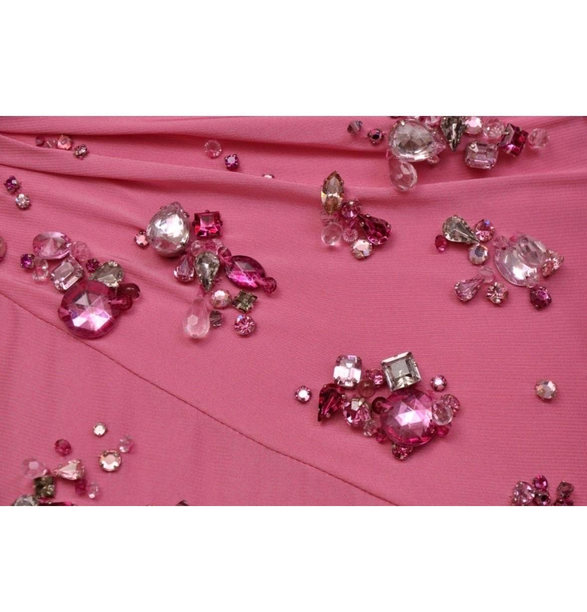 2009 Vintage Versace Crystal Embellished One Shoulder Pink Gown Italian 42 NWT For Sale 4