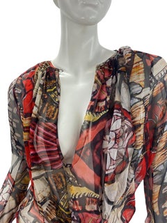 2009 Vintage Alexander McQueen Printed Chiffon Silk Blouse Top It. 40