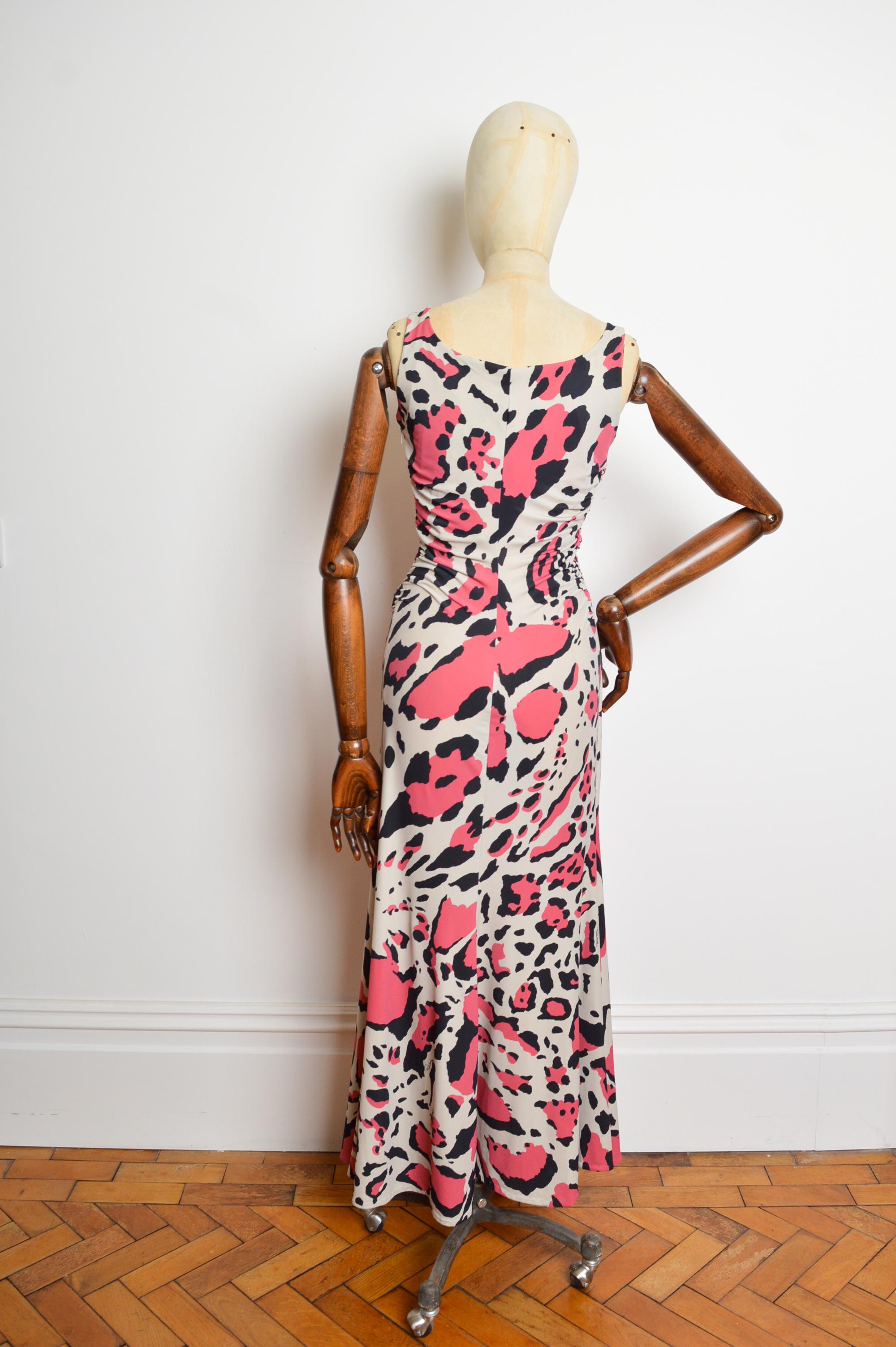 2009 Vintage Roberto Cavalli Pink Ruched Jaguar animal print Maxi Dress For Sale 3