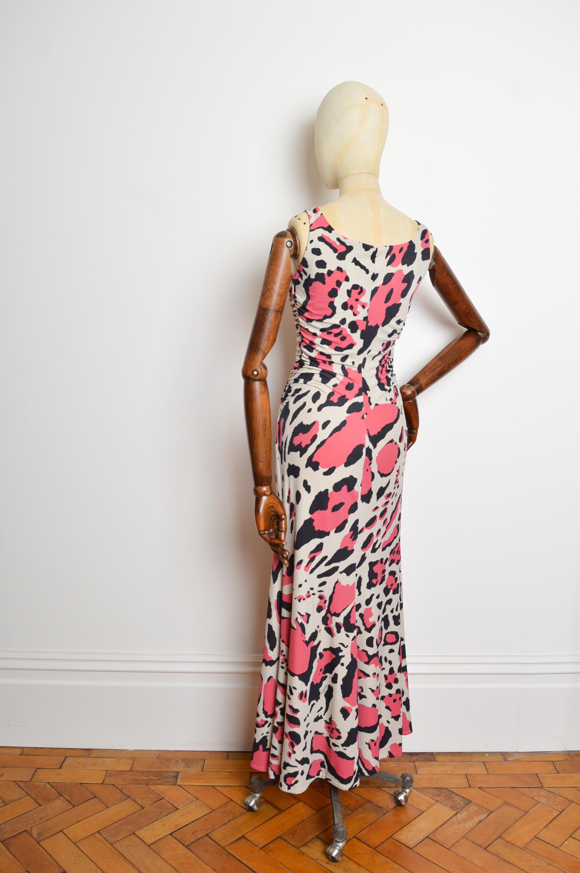2009 Vintage Roberto Cavalli Pink Ruched Jaguar animal print Maxi Dress For Sale 4