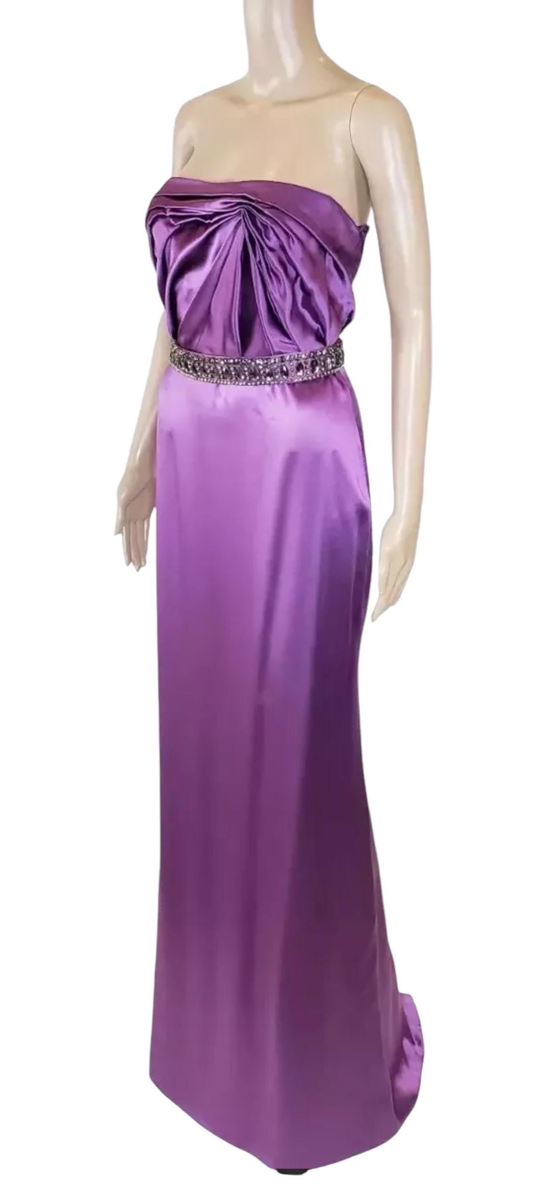 Purple 2009 Vintage Versace Embellished Amethyst Strapless Gown Dress 38 - 2 NWT For Sale
