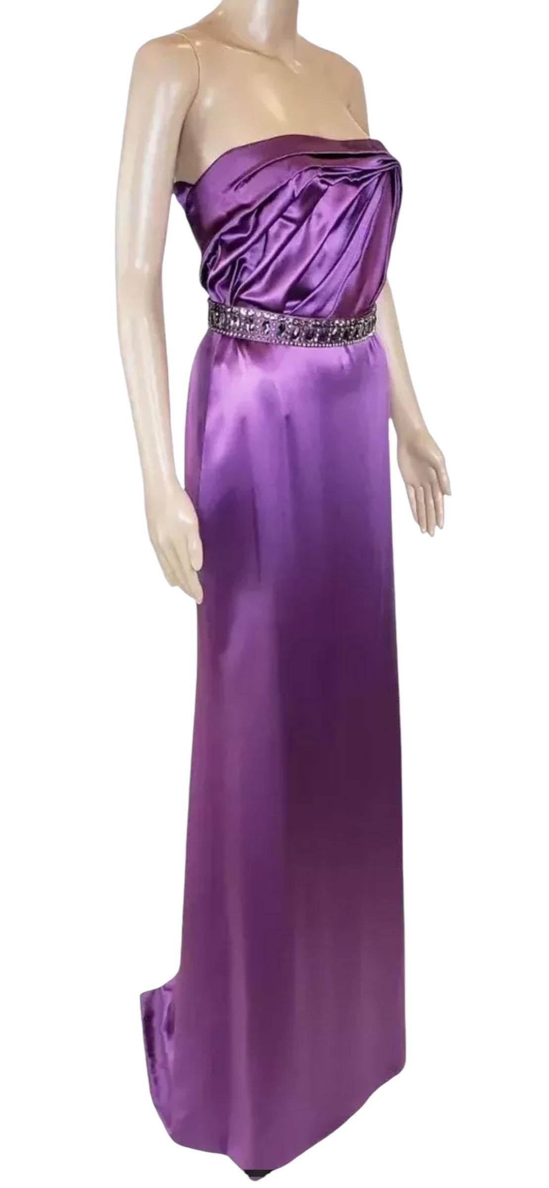 2009 Vintage Versace Embellished Amethyst Strapless Gown Dress 38 - 2 NWT In New Condition For Sale In Montgomery, TX