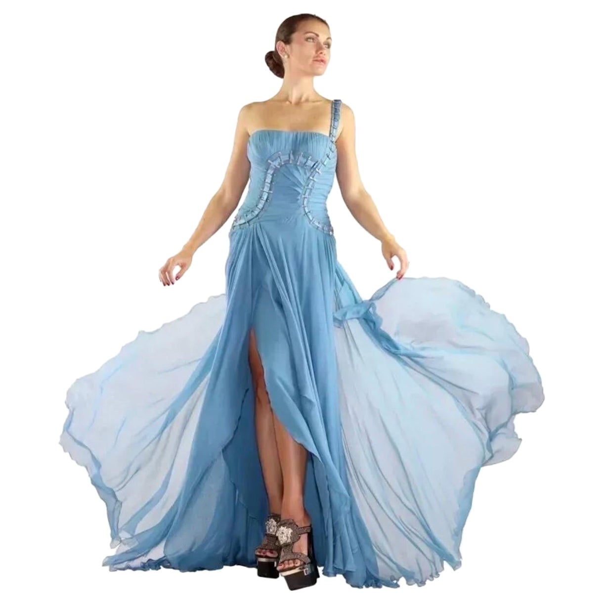 2009 Vintage Versace One Shoulder Silk Dress Gown as Seen on Donatella 44 en vente