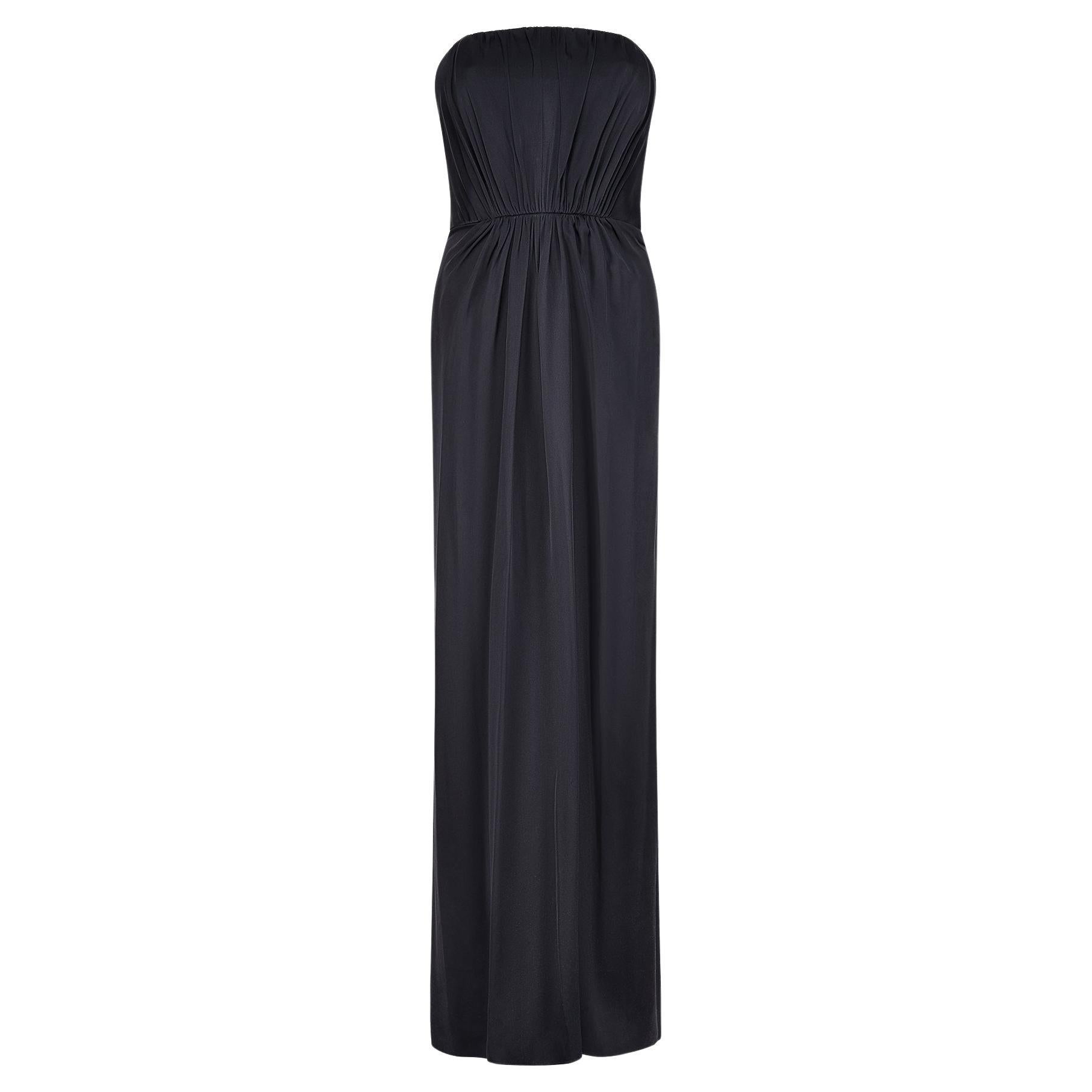 2009 Yves Saint Laurent Black Silk Strapless Maxi-Dress