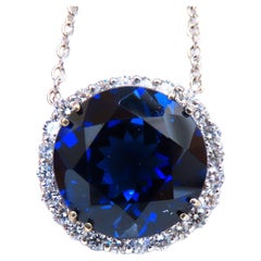 Ciondolo con zaffiro blu rotondo sintetico da 20,09 ct e diamanti, 14kt*