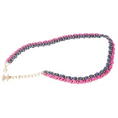 2009s Chanel Silver Tone Blue Jean and Pink Chain Belt