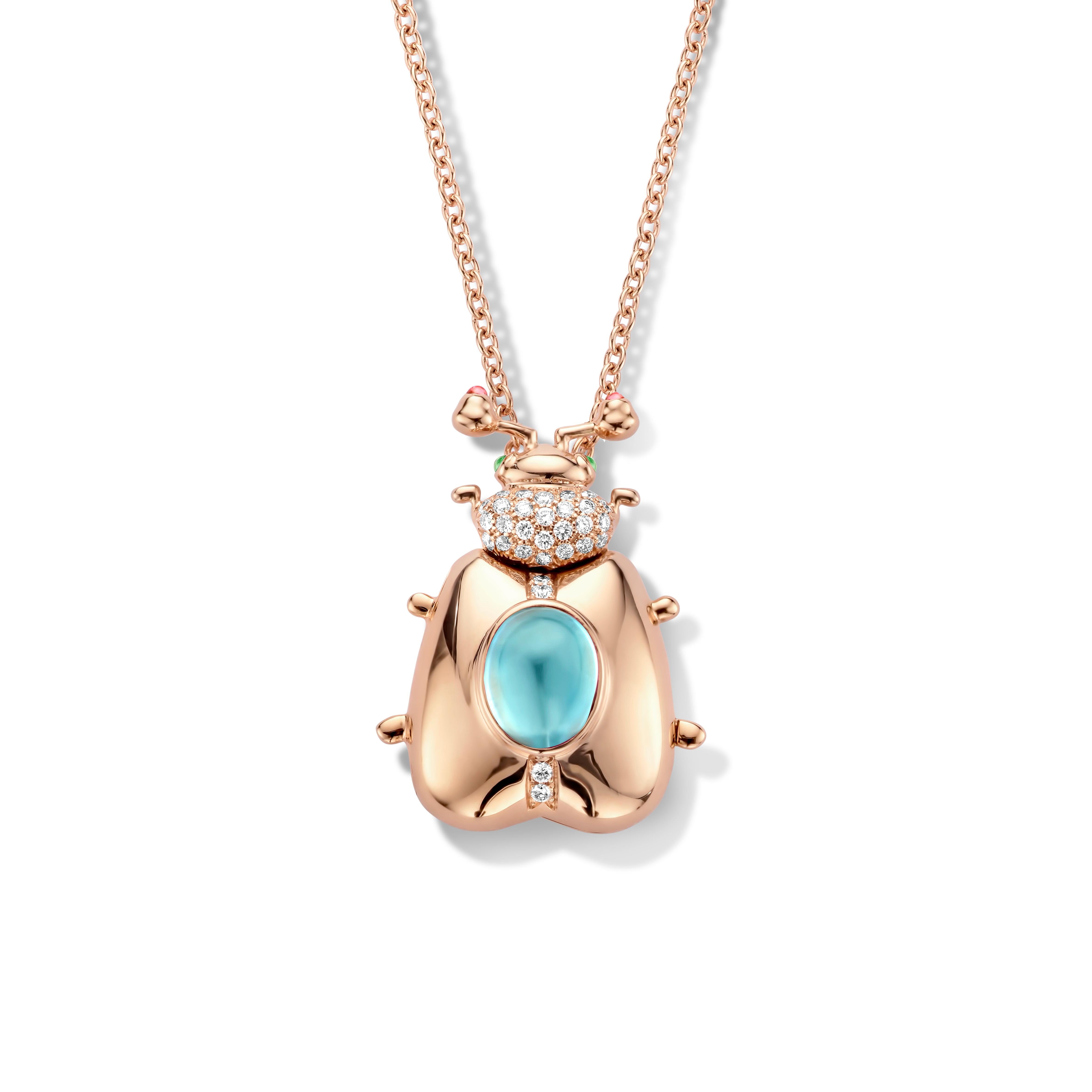 Contemporary 2.00ct Aquamarine, Pink Tourmaline and Tsavorite 18K Diamond Pendant Necklace For Sale