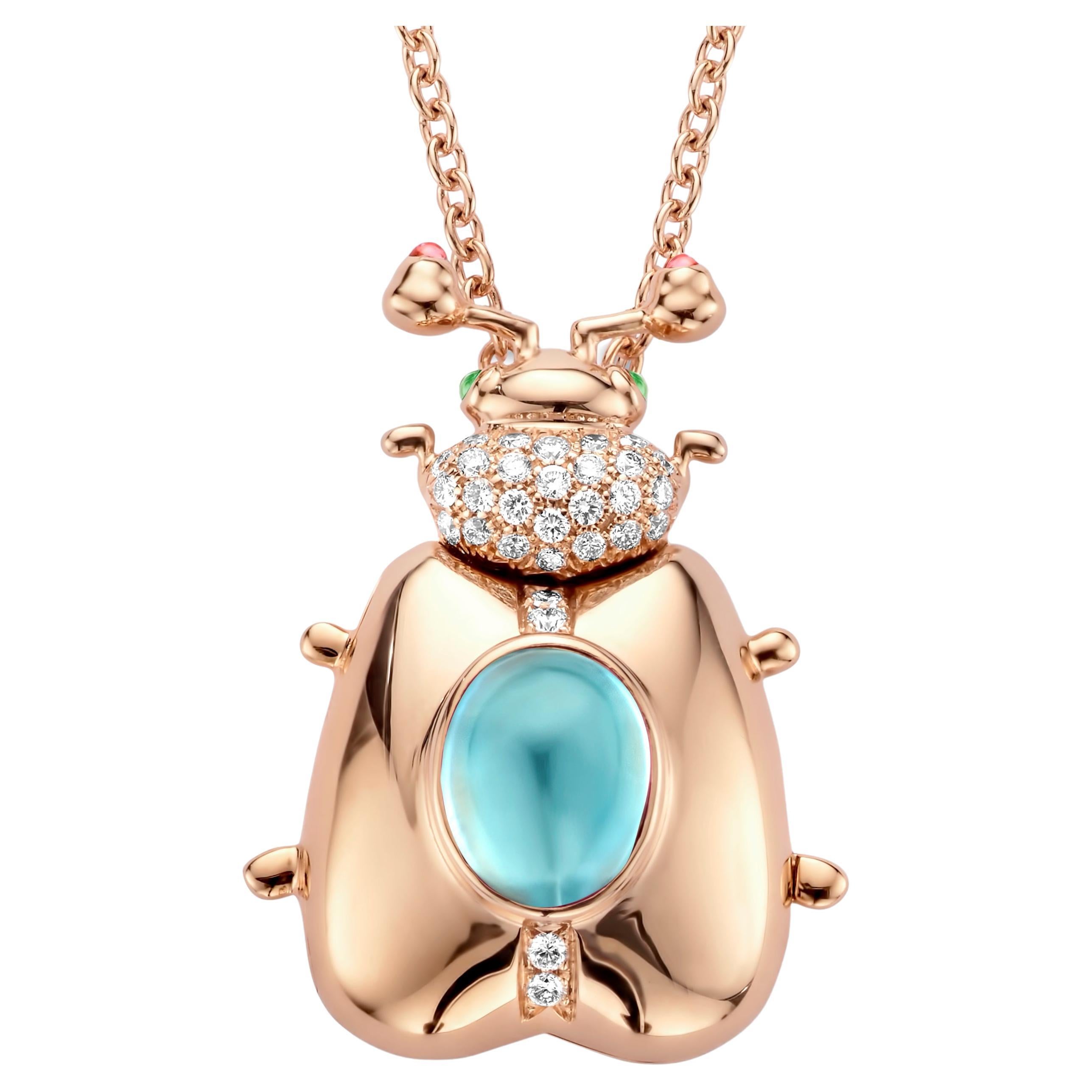 2.00ct Aquamarine, Pink Tourmaline and Tsavorite 18K Diamond Pendant Necklace