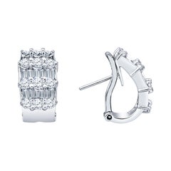 2.00ct Baguette and Round Diamond 18kt White Gold Huggie Earrings