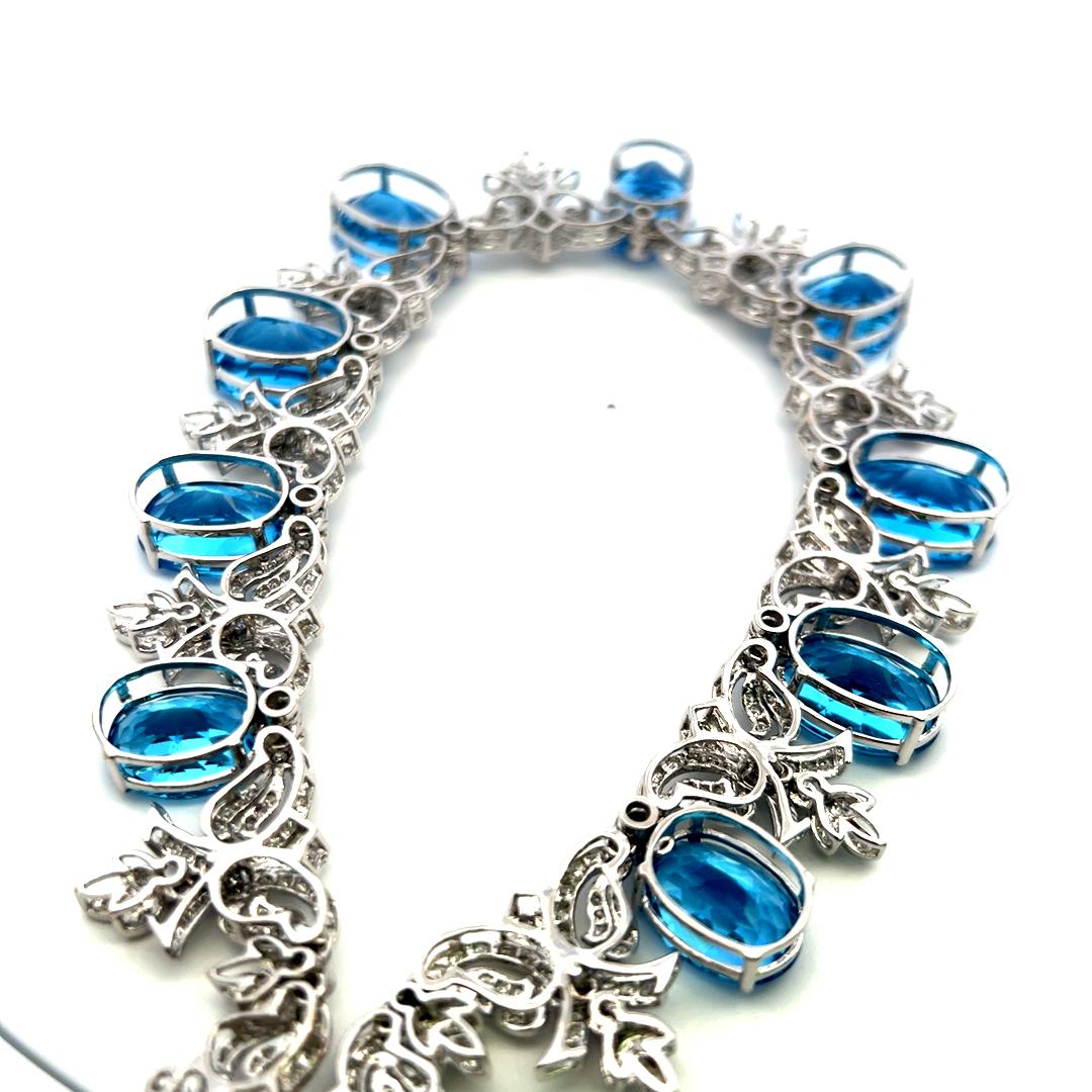 Collana con gemme ovali blu da 200 carati e diamanti da 17 carati in WG 10K in vendita 6