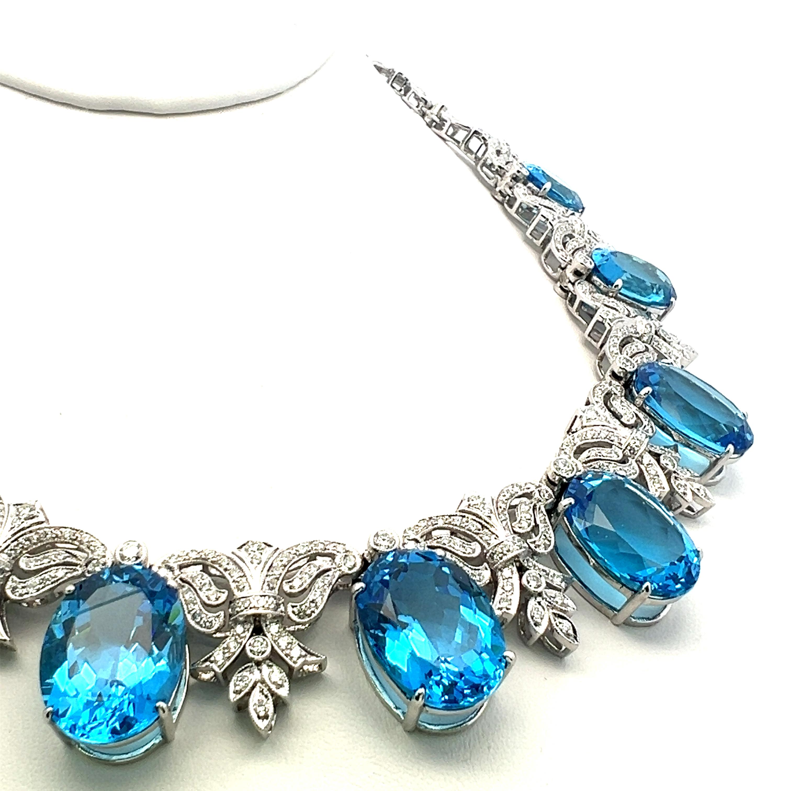 Collana con gemme ovali blu da 200 carati e diamanti da 17 carati in WG 10K in vendita 9