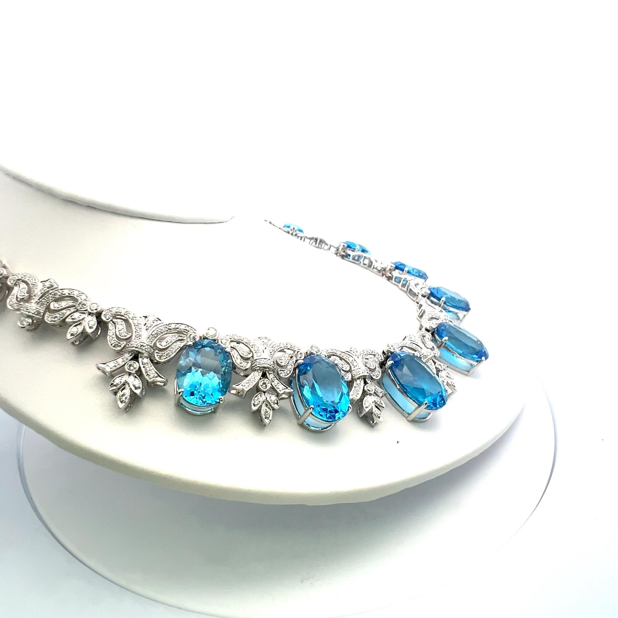 Collana con gemme ovali blu da 200 carati e diamanti da 17 carati in WG 10K in vendita 12