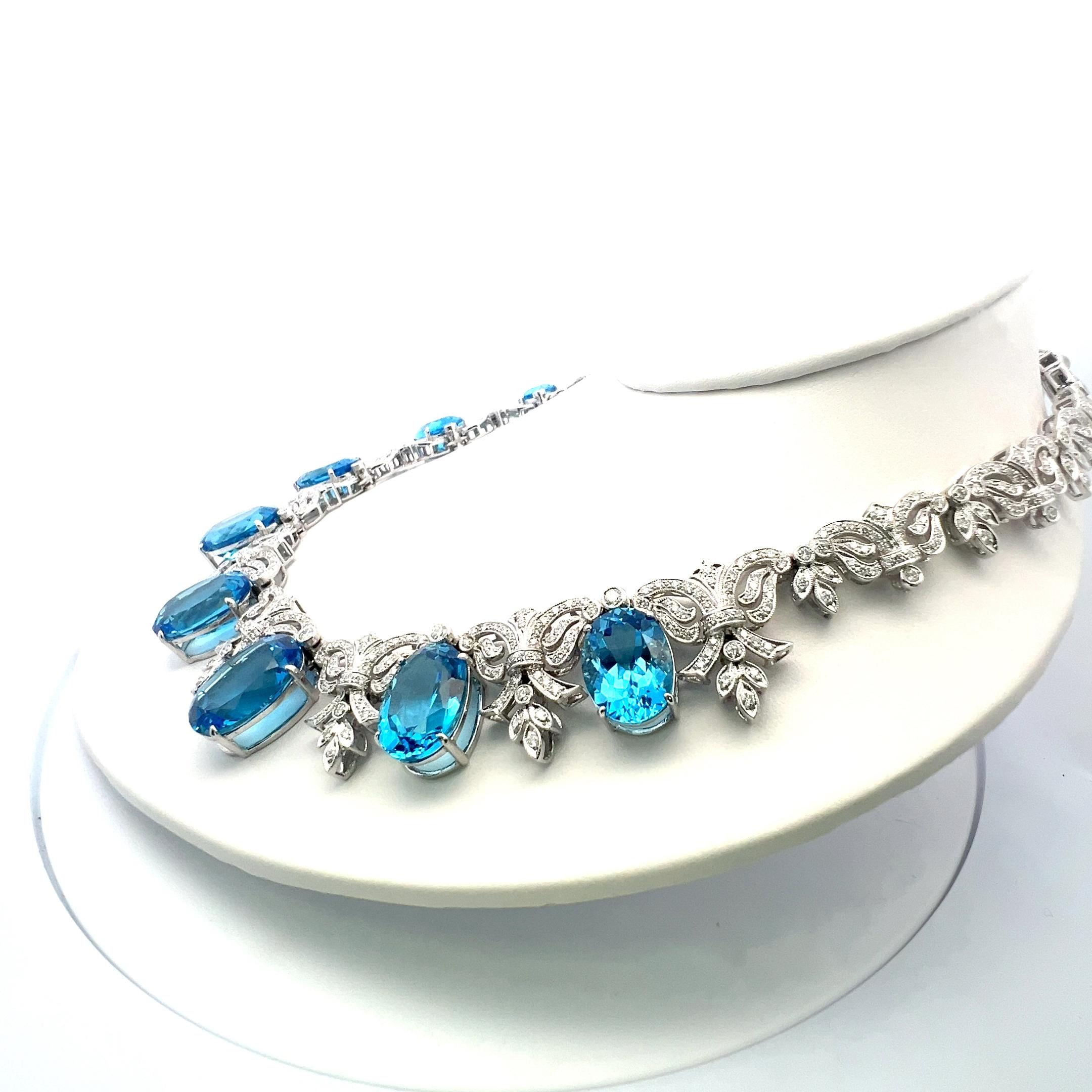 Collana con gemme ovali blu da 200 carati e diamanti da 17 carati in WG 10K in vendita 13