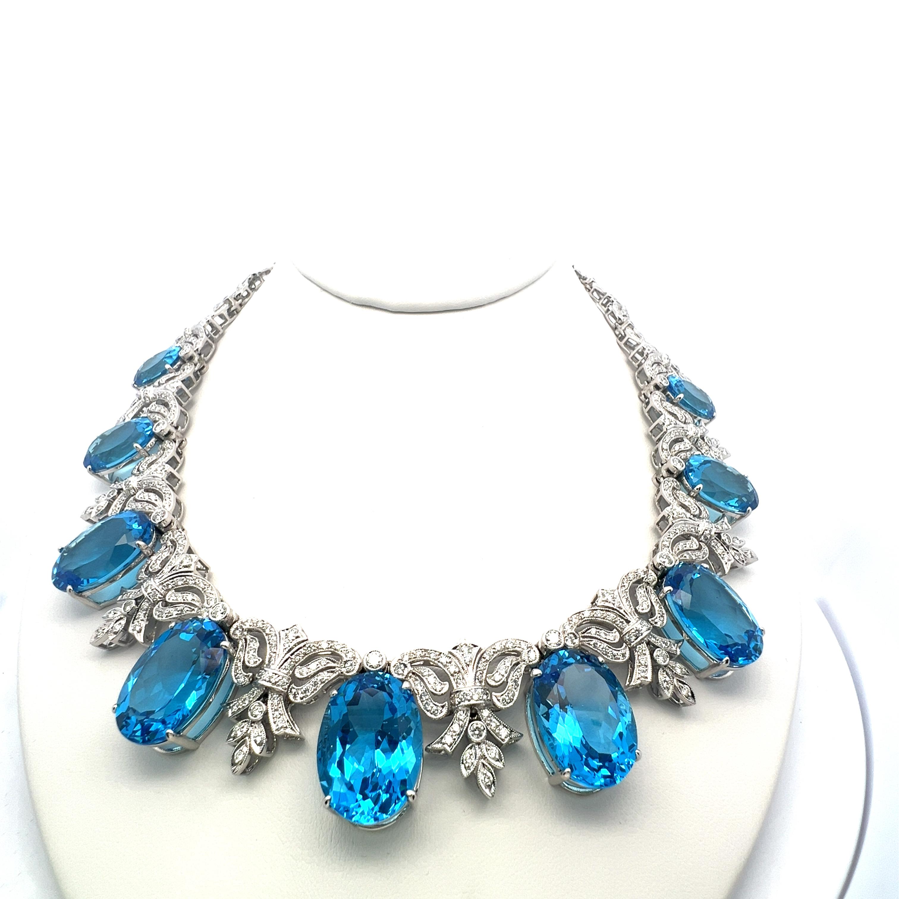 Collana con gemme ovali blu da 200 carati e diamanti da 17 carati in WG 10K in vendita 14