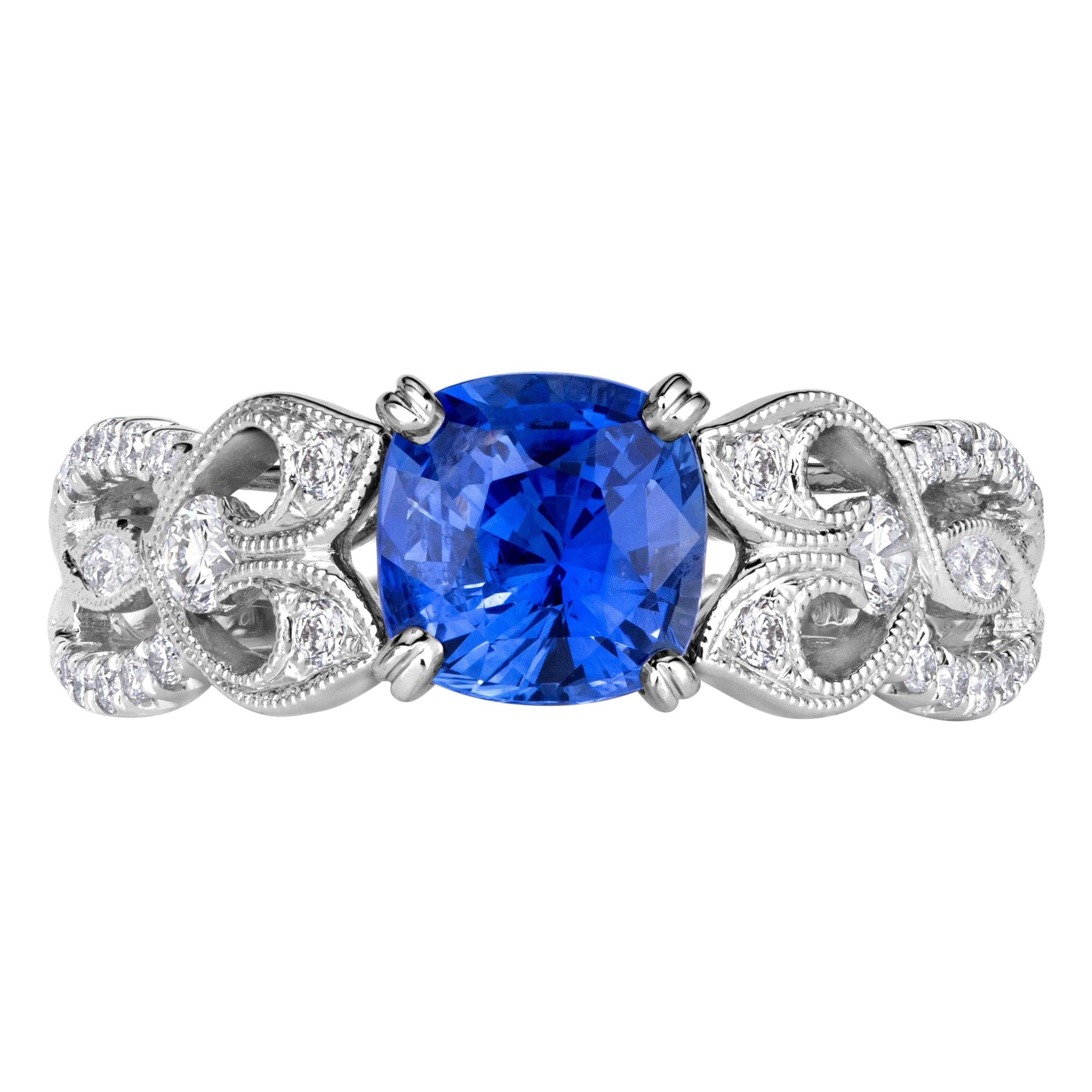 2.00ct Cushion Cut Blue Sapphire Engagement Ring