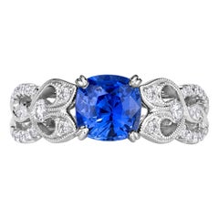 Bague de fiançailles saphir bleu 2.00ct taille coussin