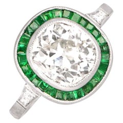 2.00 Carat Cushion-Cut Diamond Ring, Emerald Halo, Platinum
