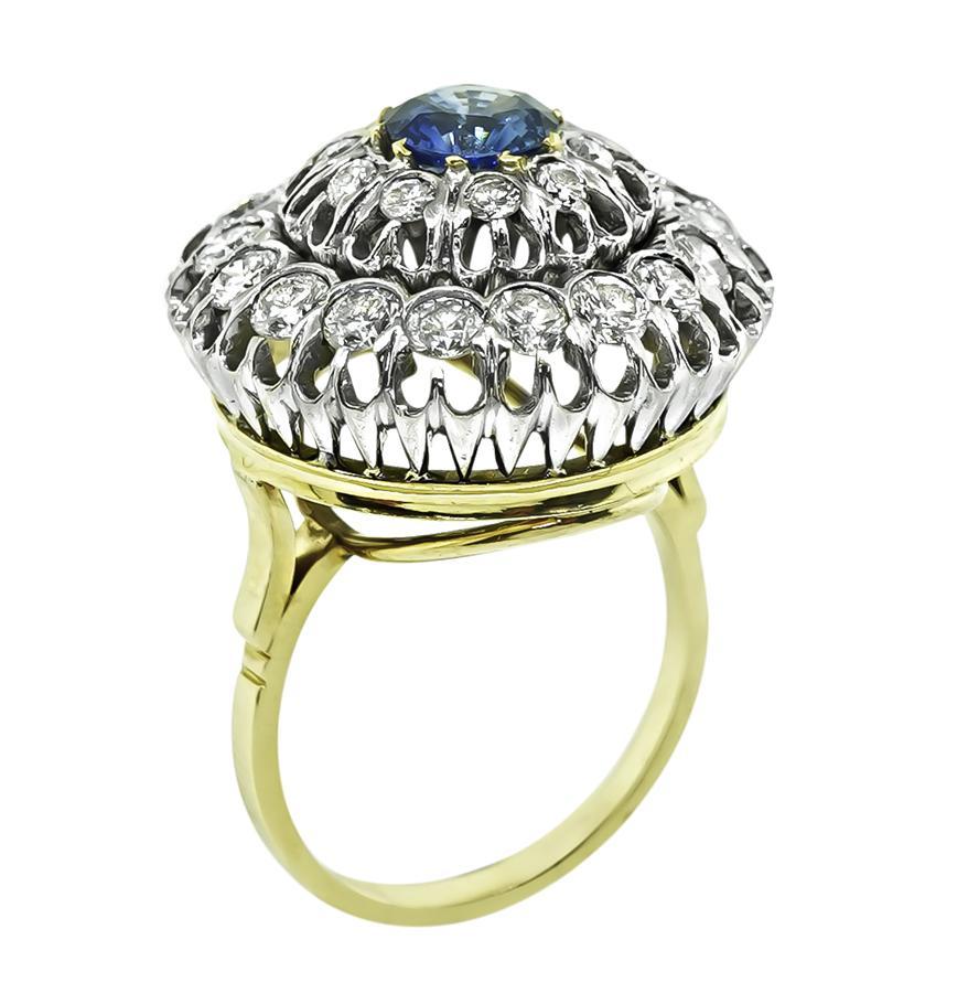 Taglio rotondo Anello in oro con diamante da 2,00 carati e zaffiro da 1,00 carati in vendita