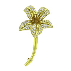 2.00ct Diamond 18k Yellow Gold Flower Pin